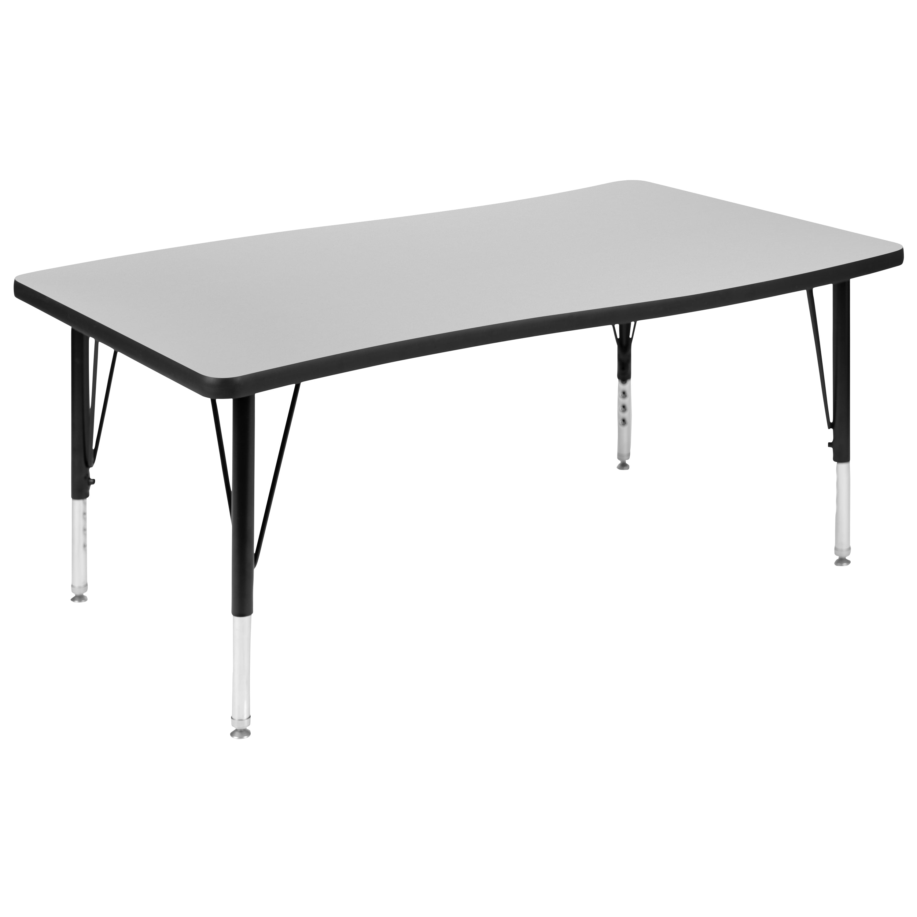 Emmy 2 Piece 76" Oval Wave Flexible Grey Thermal Laminate Activity Table Set - Height Adjustable Short Legs