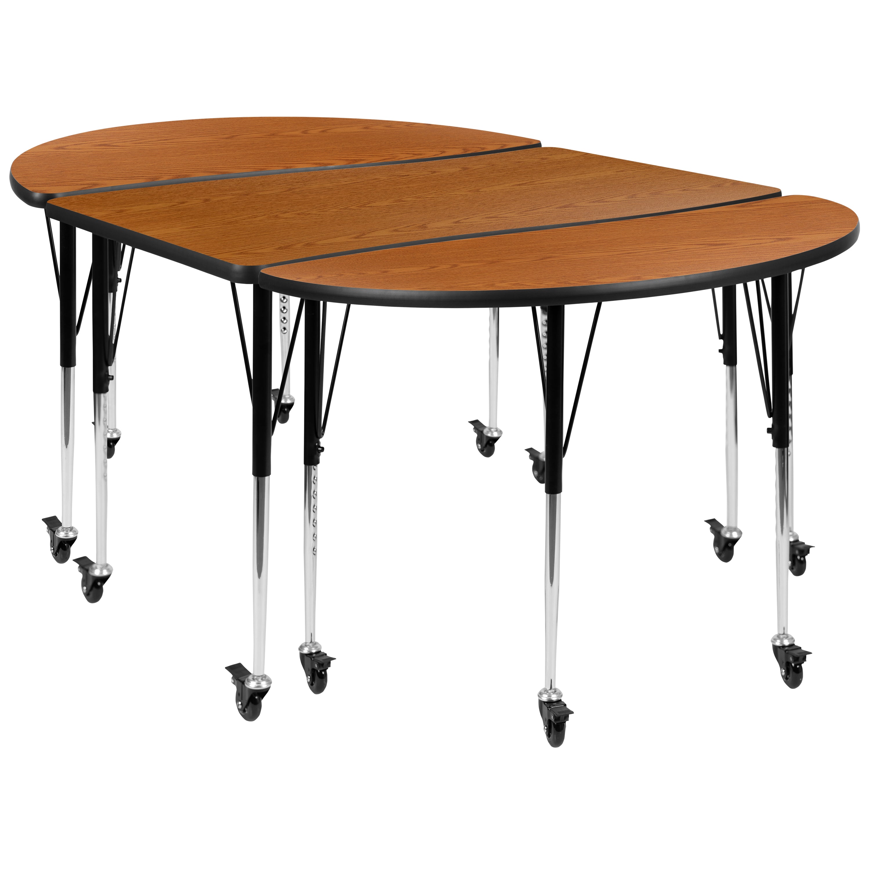 Emmy 3 Piece Mobile 76" Oval Wave Flexible Oak Thermal Laminate Activity Table Set-Standard Height Adjustable Legs