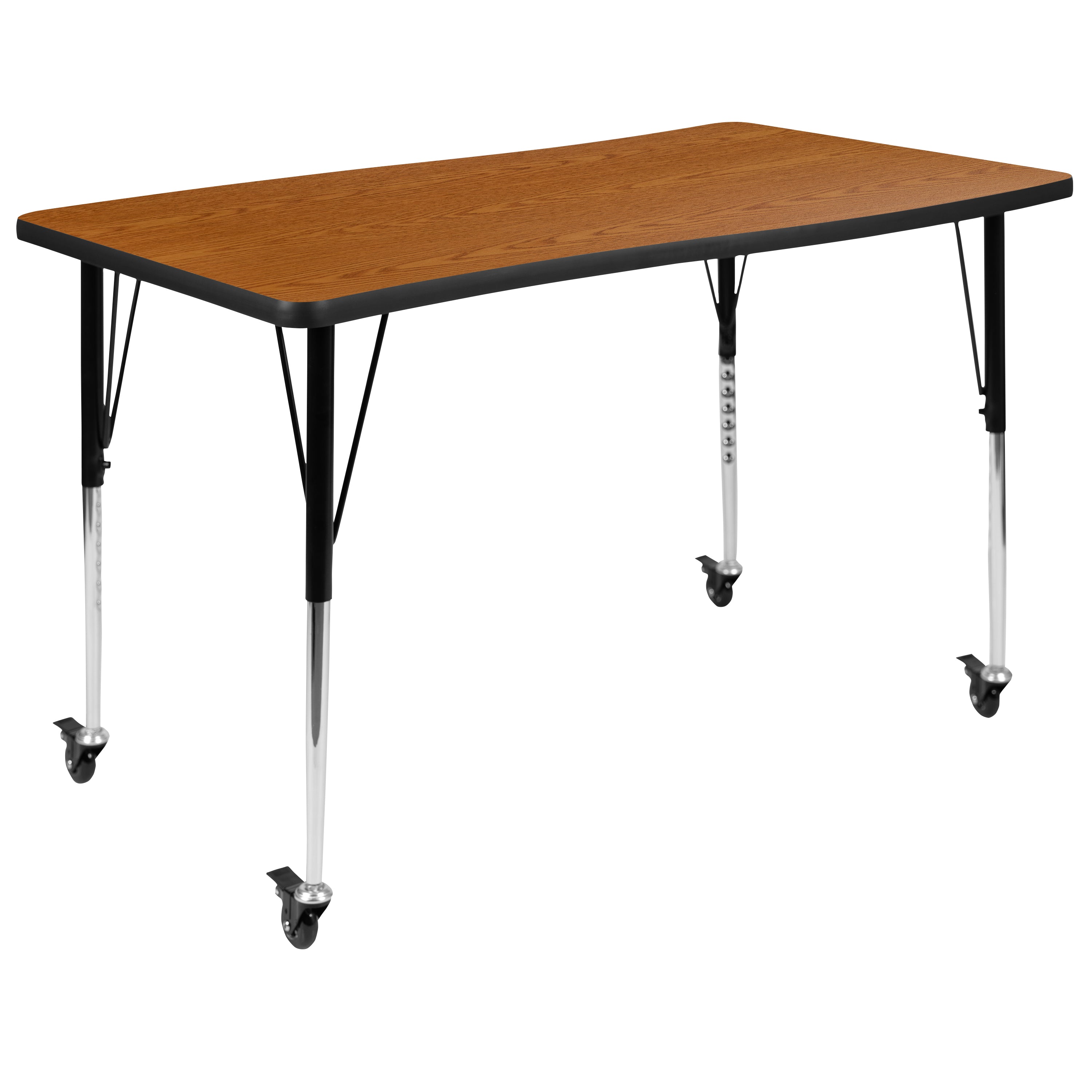 Emmy 3 Piece Mobile 76" Oval Wave Flexible Oak Thermal Laminate Activity Table Set-Standard Height Adjustable Legs