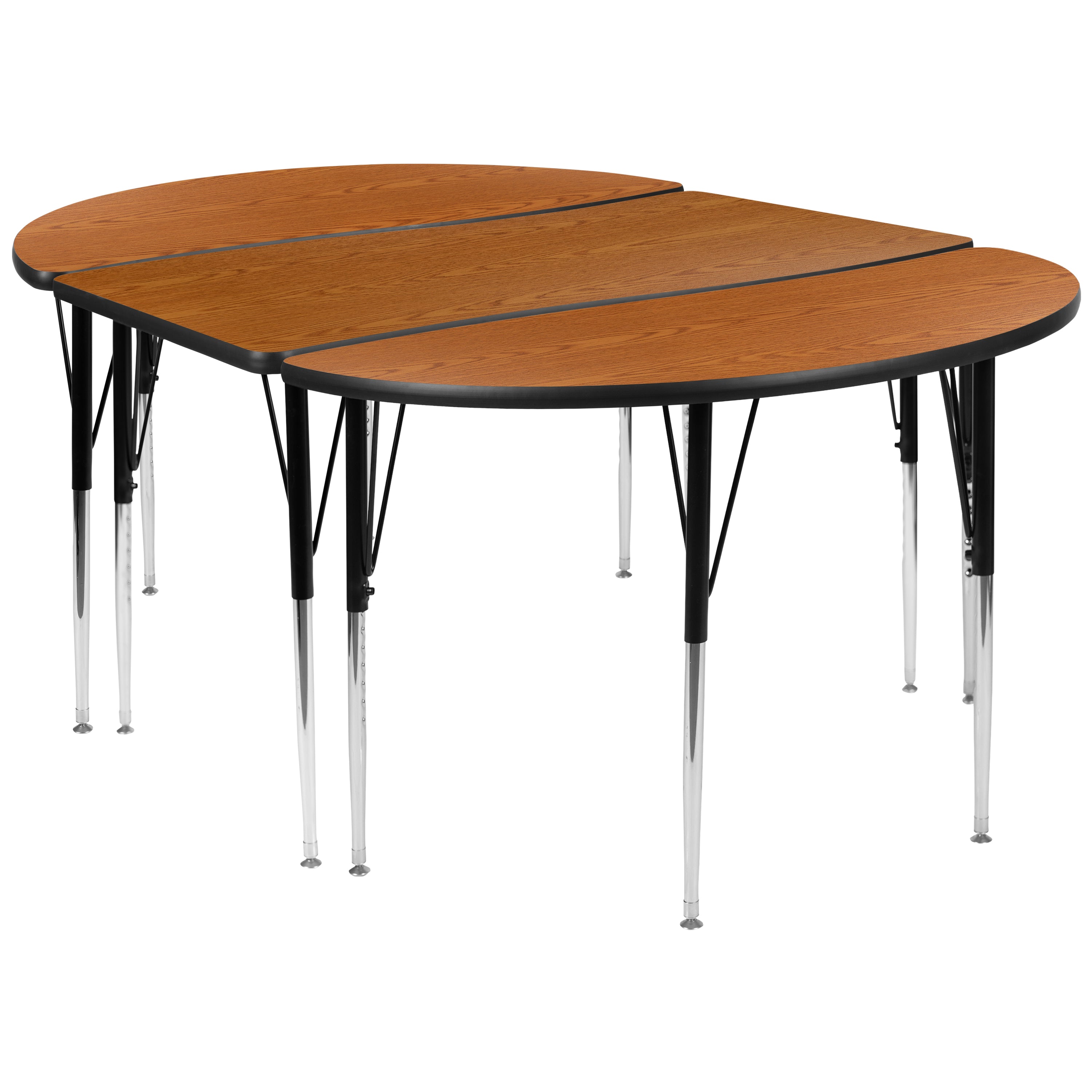Emmy 2 Piece 76" Oval Wave Flexible Oak Thermal Laminate Activity Table Set - Standard Height Adjustable Legs
