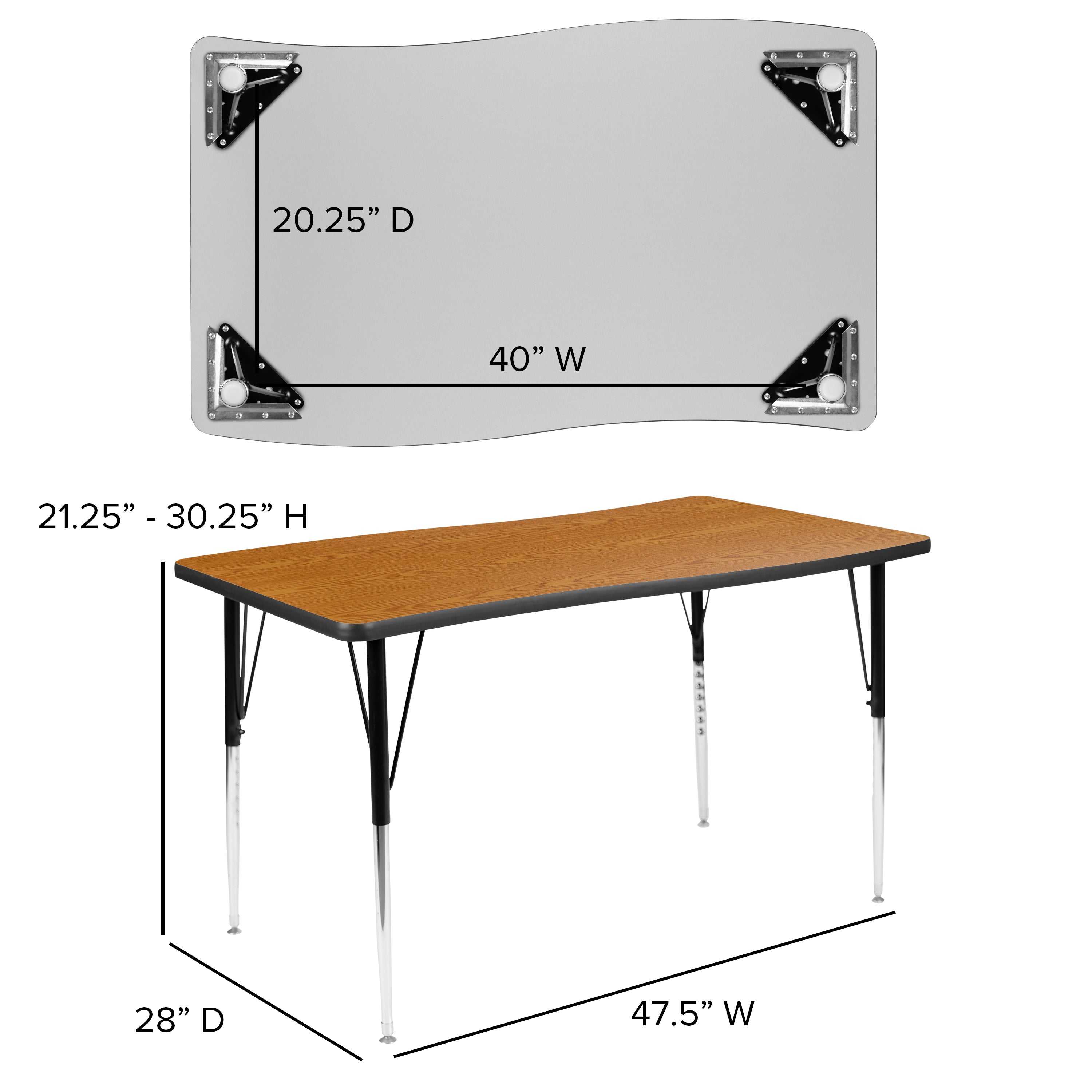 Emmy 2 Piece 76" Oval Wave Flexible Oak Thermal Laminate Activity Table Set - Standard Height Adjustable Legs