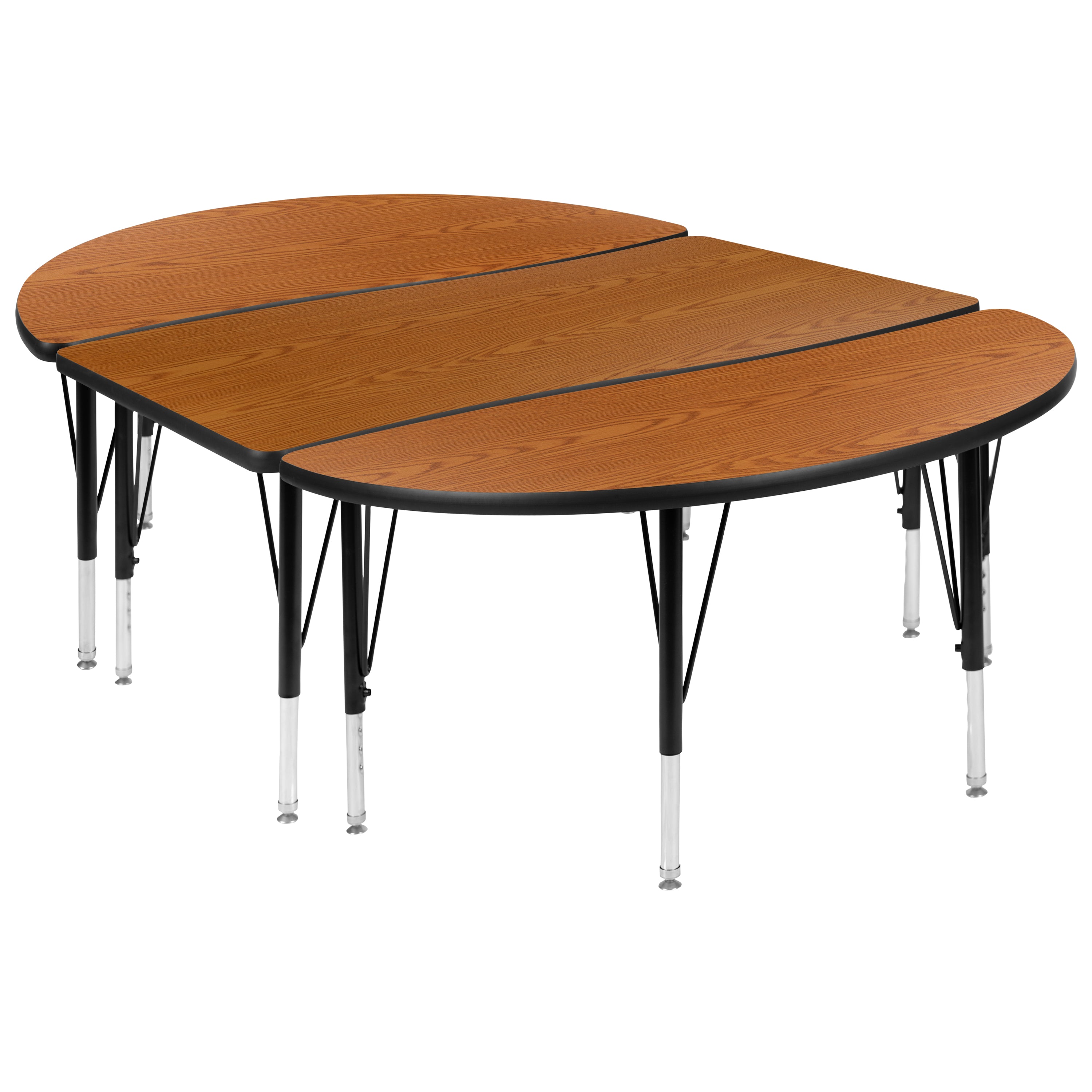 Emmy 2 Piece 76" Oval Wave Flexible Oak Thermal Laminate Activity Table Set - Height Adjustable Short Legs