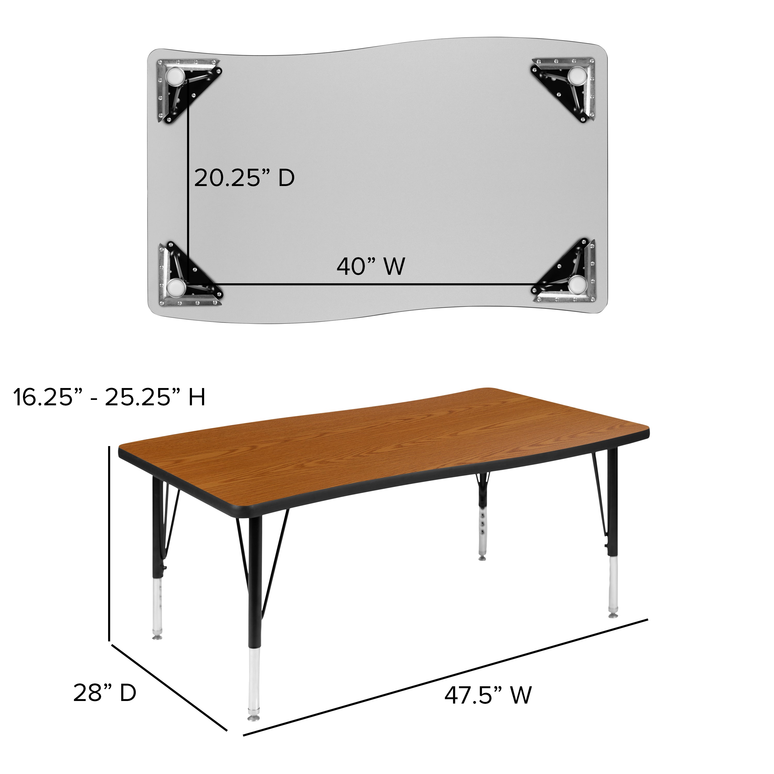 Emmy 2 Piece 76" Oval Wave Flexible Oak Thermal Laminate Activity Table Set - Height Adjustable Short Legs