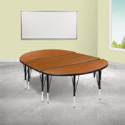 Emmy 2 Piece 76" Oval Wave Flexible Oak Thermal Laminate Activity Table Set - Height Adjustable Short Legs