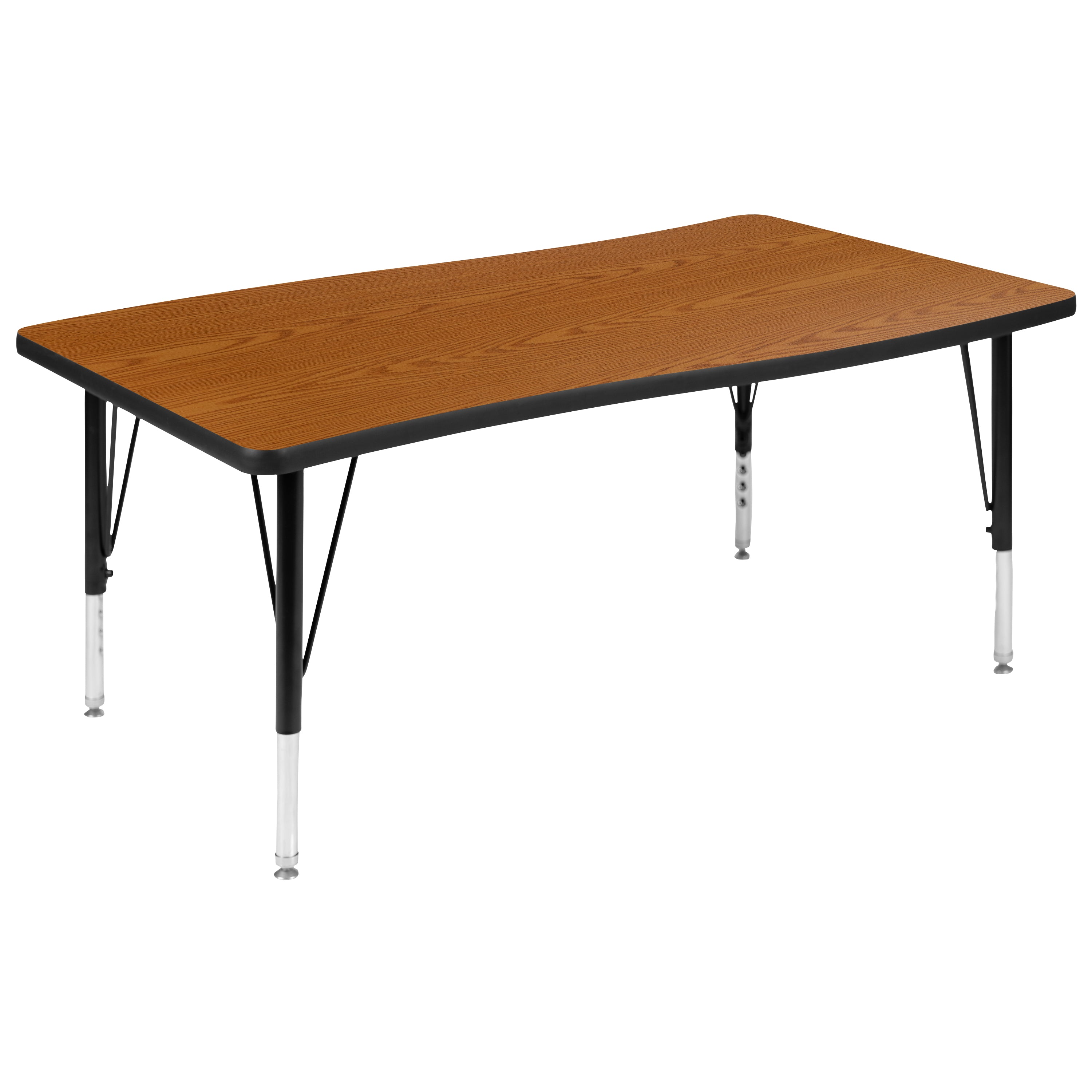 Emmy 2 Piece 76" Oval Wave Flexible Oak Thermal Laminate Activity Table Set - Height Adjustable Short Legs