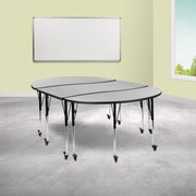 Emmy 3 Piece Mobile 86" Oval Wave Flexible Grey Thermal Laminate Activity Table Set-Standard Height Adjustable Legs