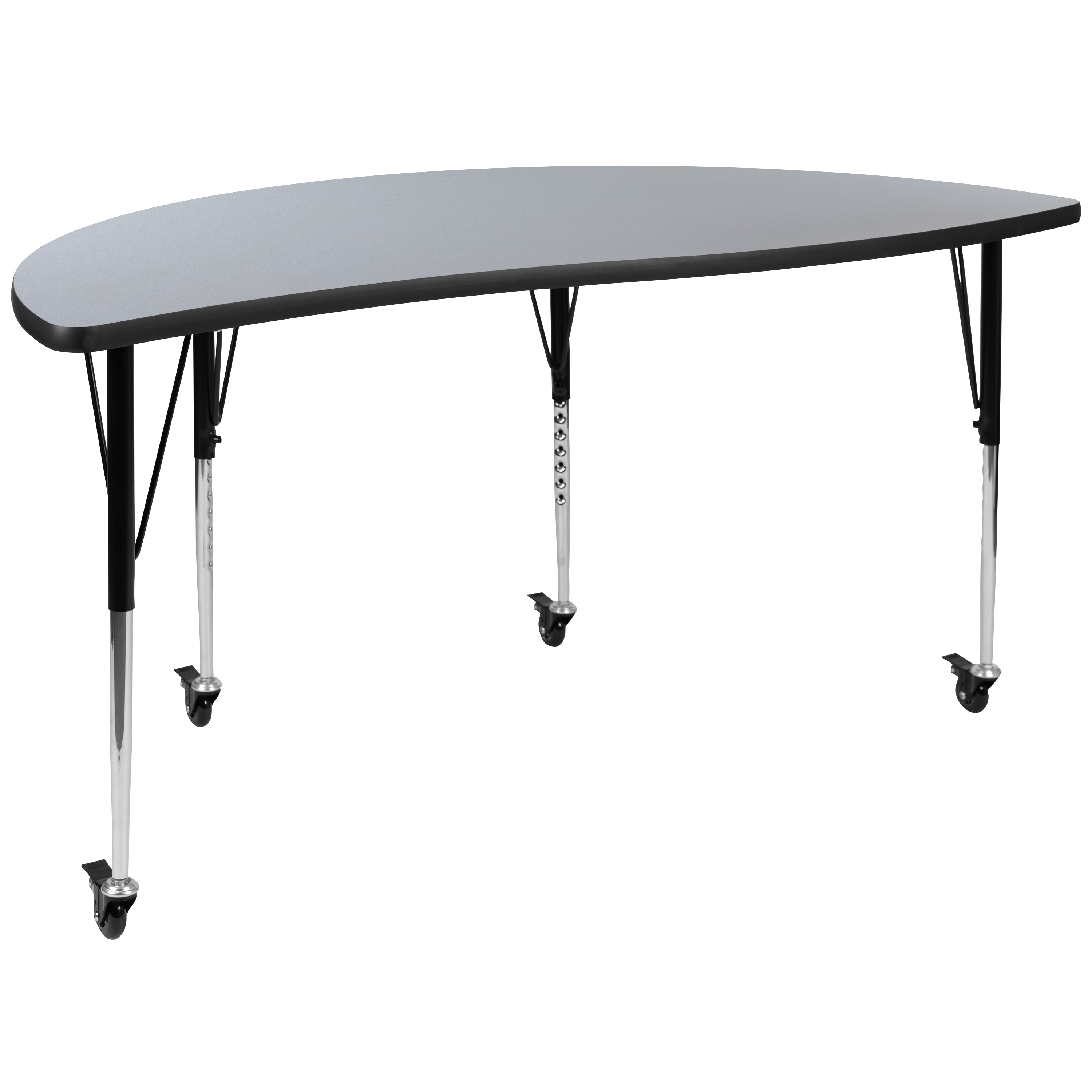 Emmy 3 Piece Mobile 86" Oval Wave Flexible Grey Thermal Laminate Activity Table Set-Standard Height Adjustable Legs