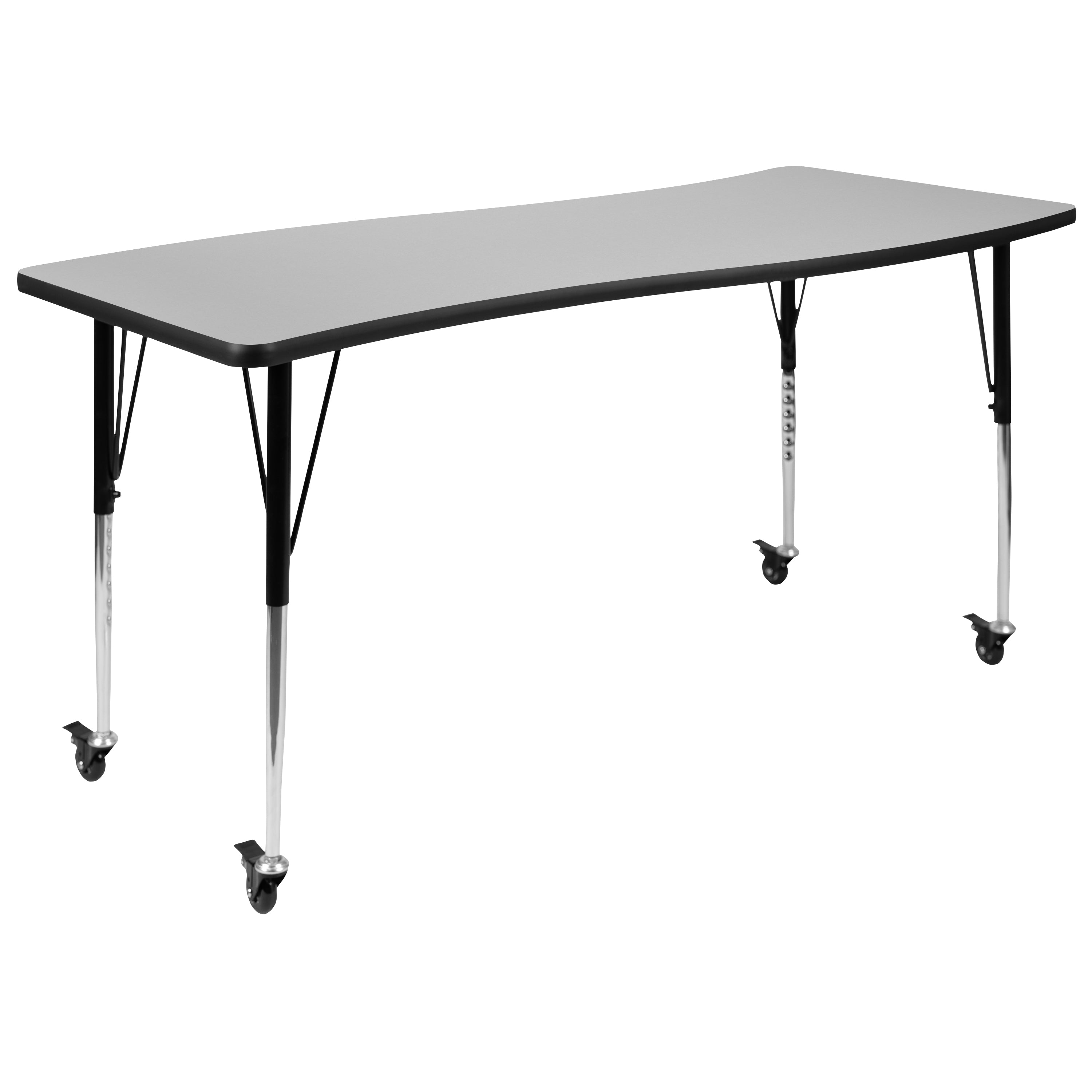 Emmy 3 Piece Mobile 86" Oval Wave Flexible Grey Thermal Laminate Activity Table Set-Standard Height Adjustable Legs