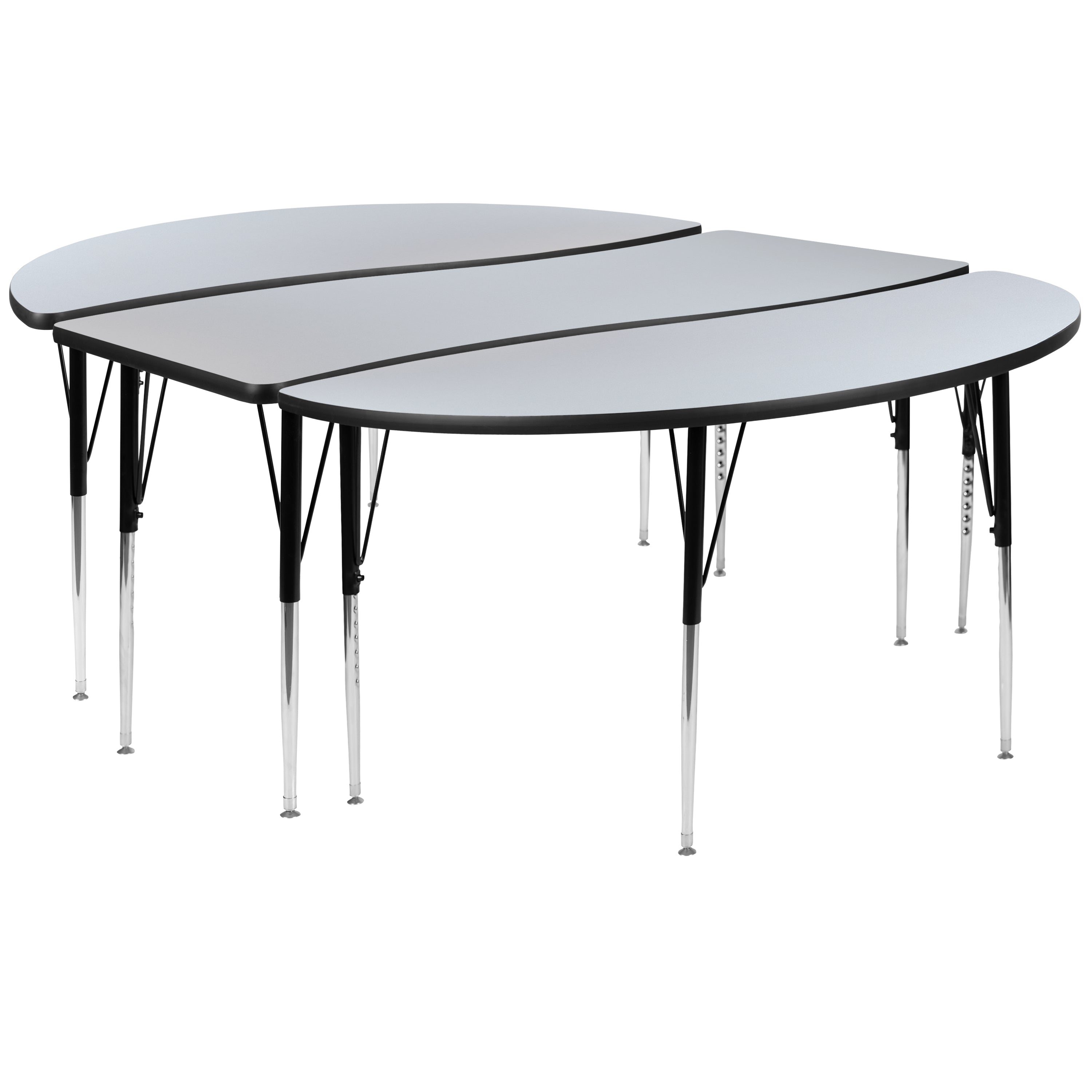 Emmy 2 Piece 86" Oval Wave Flexible Grey Thermal Laminate Activity Table Set - Standard Height Adjustable Legs