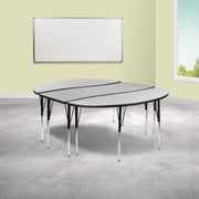 Emmy 2 Piece 86" Oval Wave Flexible Grey Thermal Laminate Activity Table Set - Standard Height Adjustable Legs