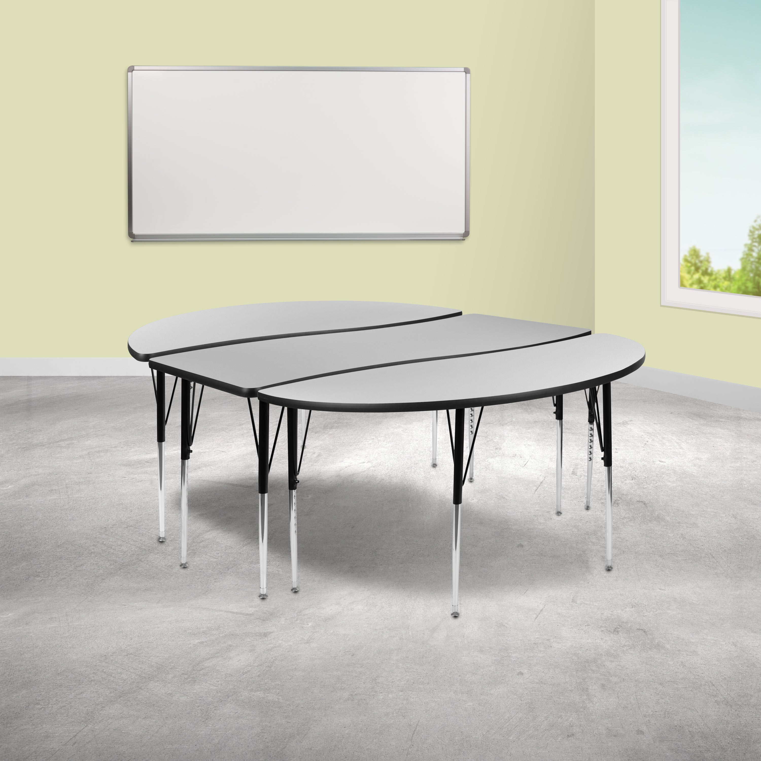 Emmy 2 Piece 86" Oval Wave Flexible Grey Thermal Laminate Activity Table Set - Standard Height Adjustable Legs