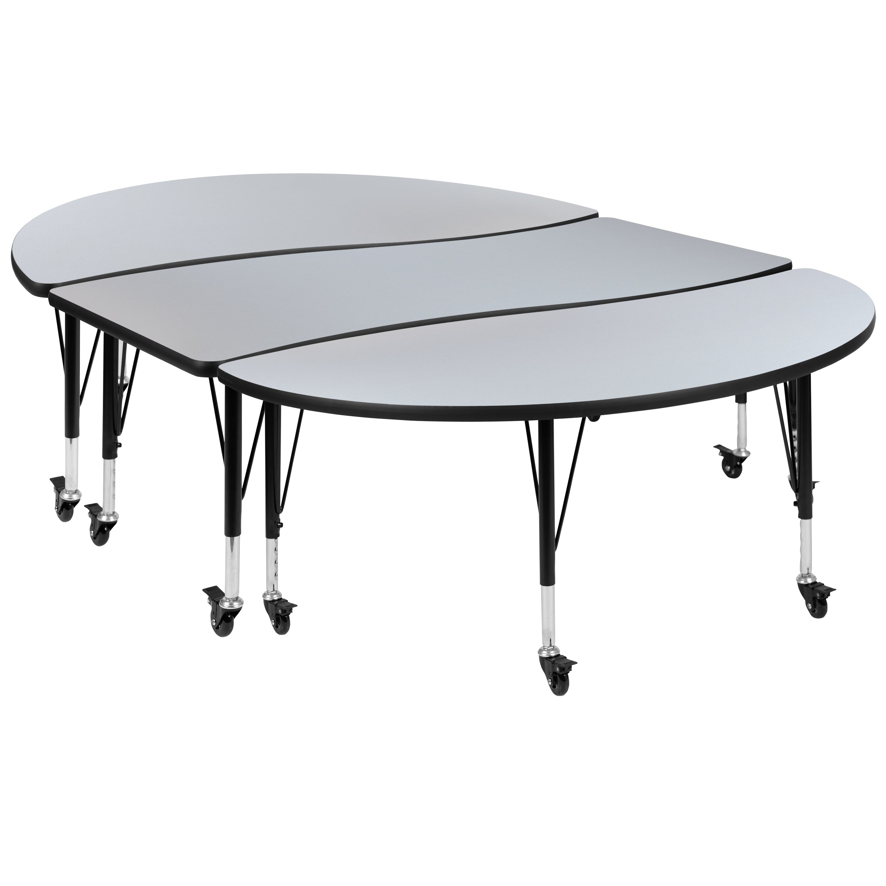 Emmy 3 Piece Mobile 86" Oval Wave Flexible Grey Thermal Laminate Activity Table Set - Height Adjustable Short Legs