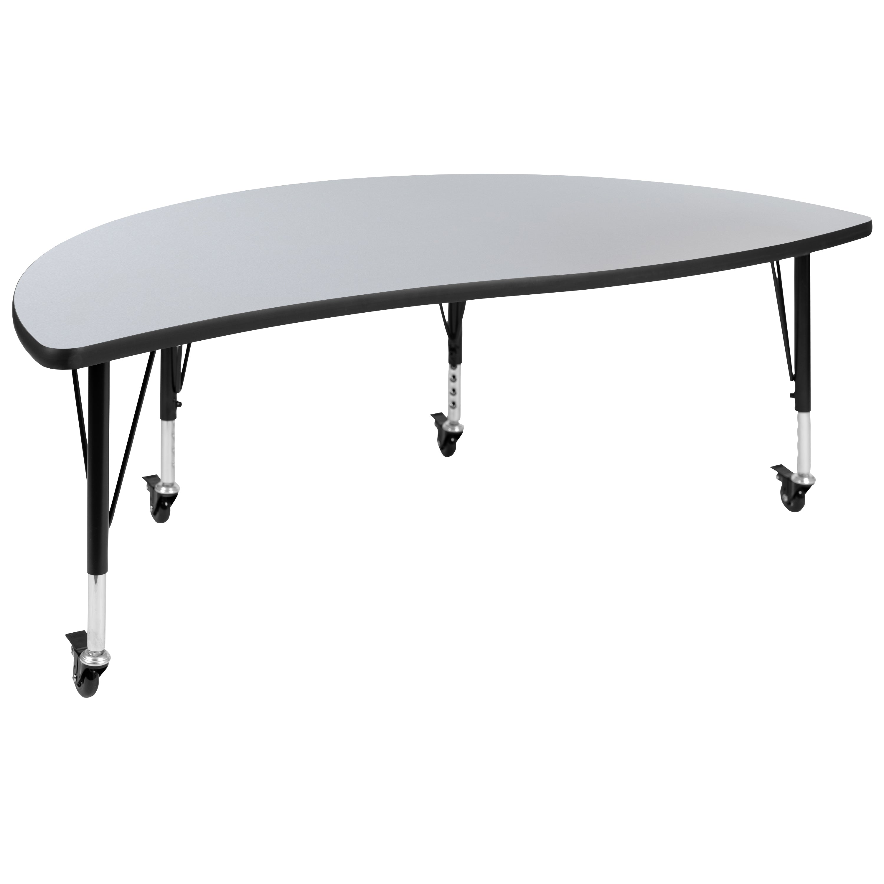 Emmy 3 Piece Mobile 86" Oval Wave Flexible Grey Thermal Laminate Activity Table Set - Height Adjustable Short Legs