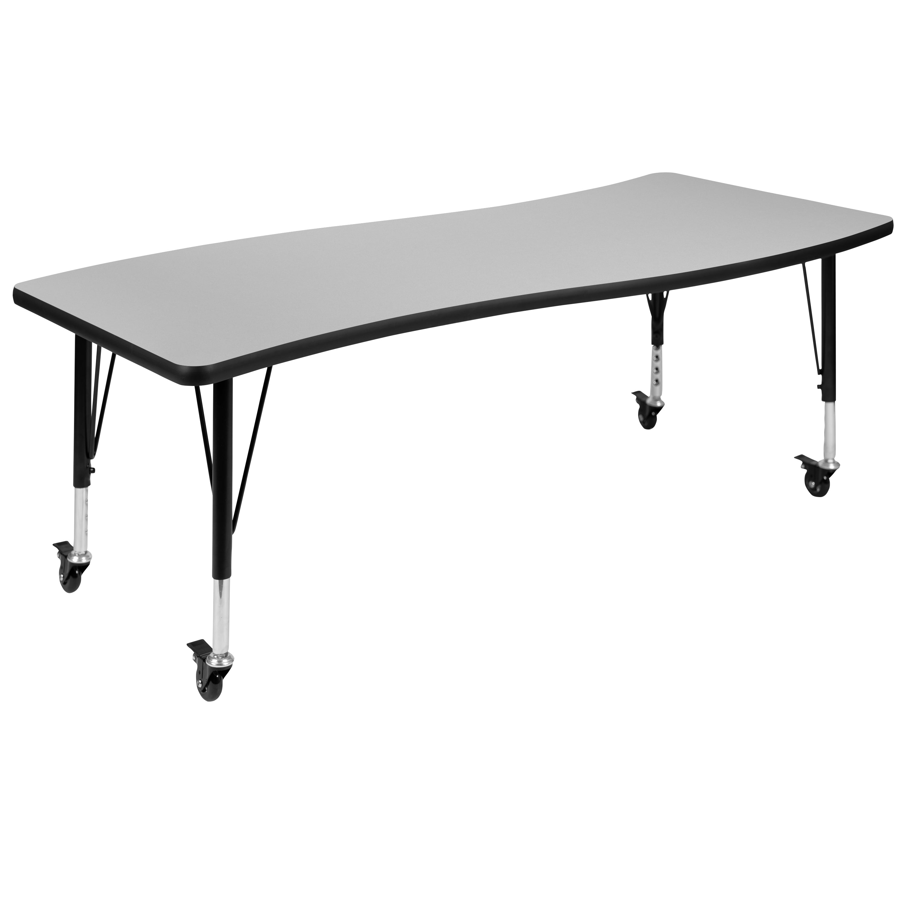Emmy 3 Piece Mobile 86" Oval Wave Flexible Grey Thermal Laminate Activity Table Set - Height Adjustable Short Legs