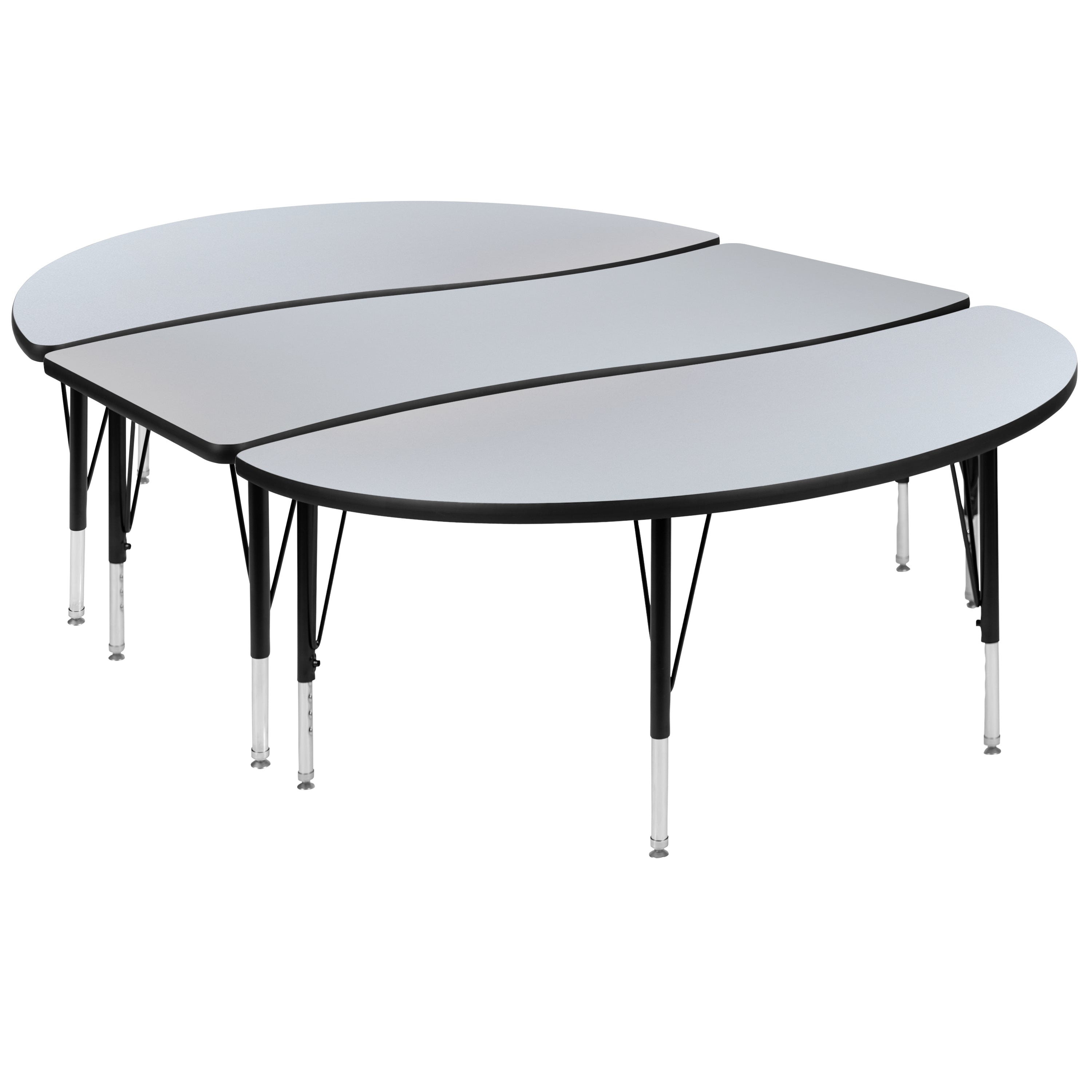 Emmy 2 Piece 86" Oval Wave Flexible Grey Thermal Laminate Activity Table Set - Height Adjustable Short Legs