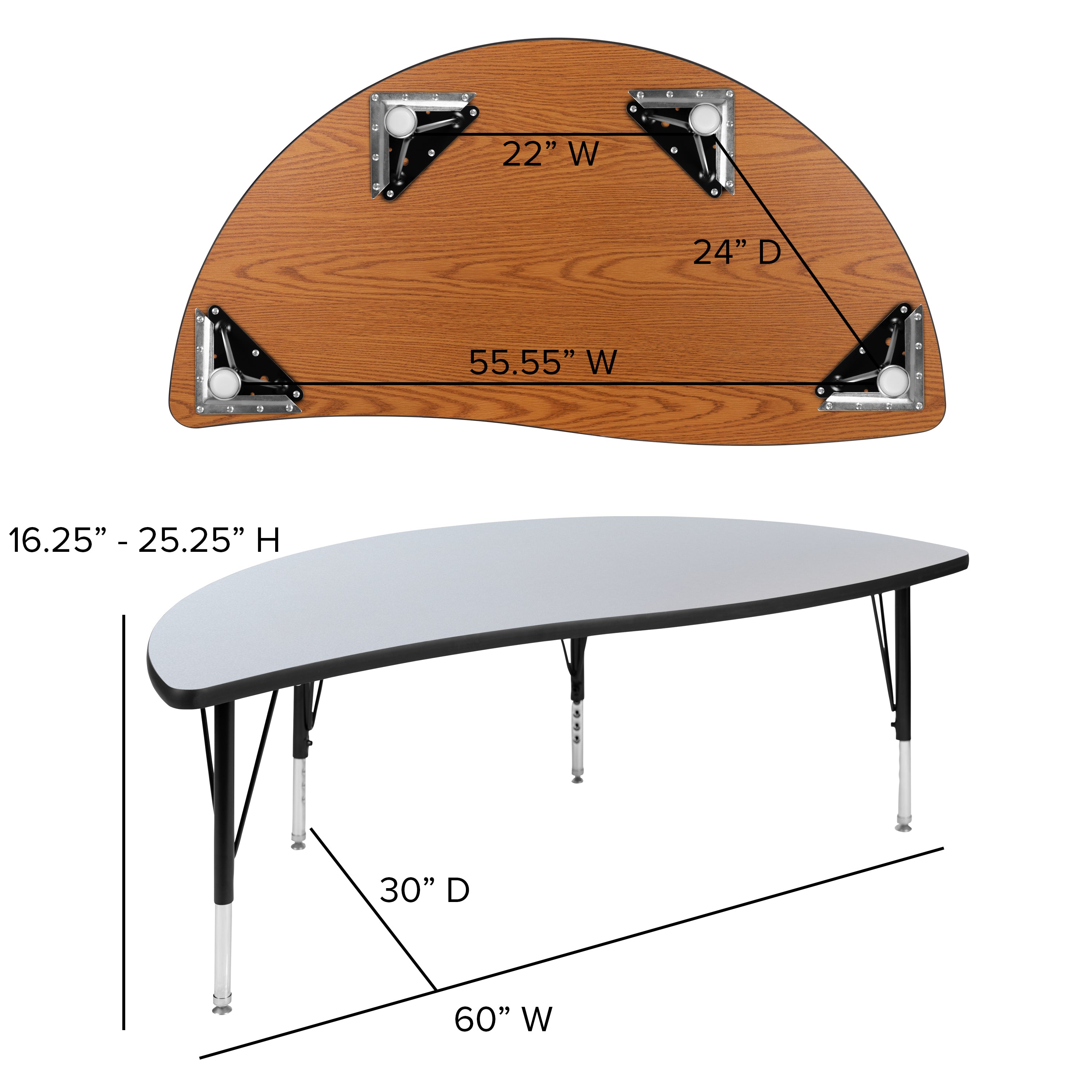Emmy 2 Piece 86" Oval Wave Flexible Grey Thermal Laminate Activity Table Set - Height Adjustable Short Legs