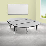 Emmy 2 Piece 86" Oval Wave Flexible Grey Thermal Laminate Activity Table Set - Height Adjustable Short Legs