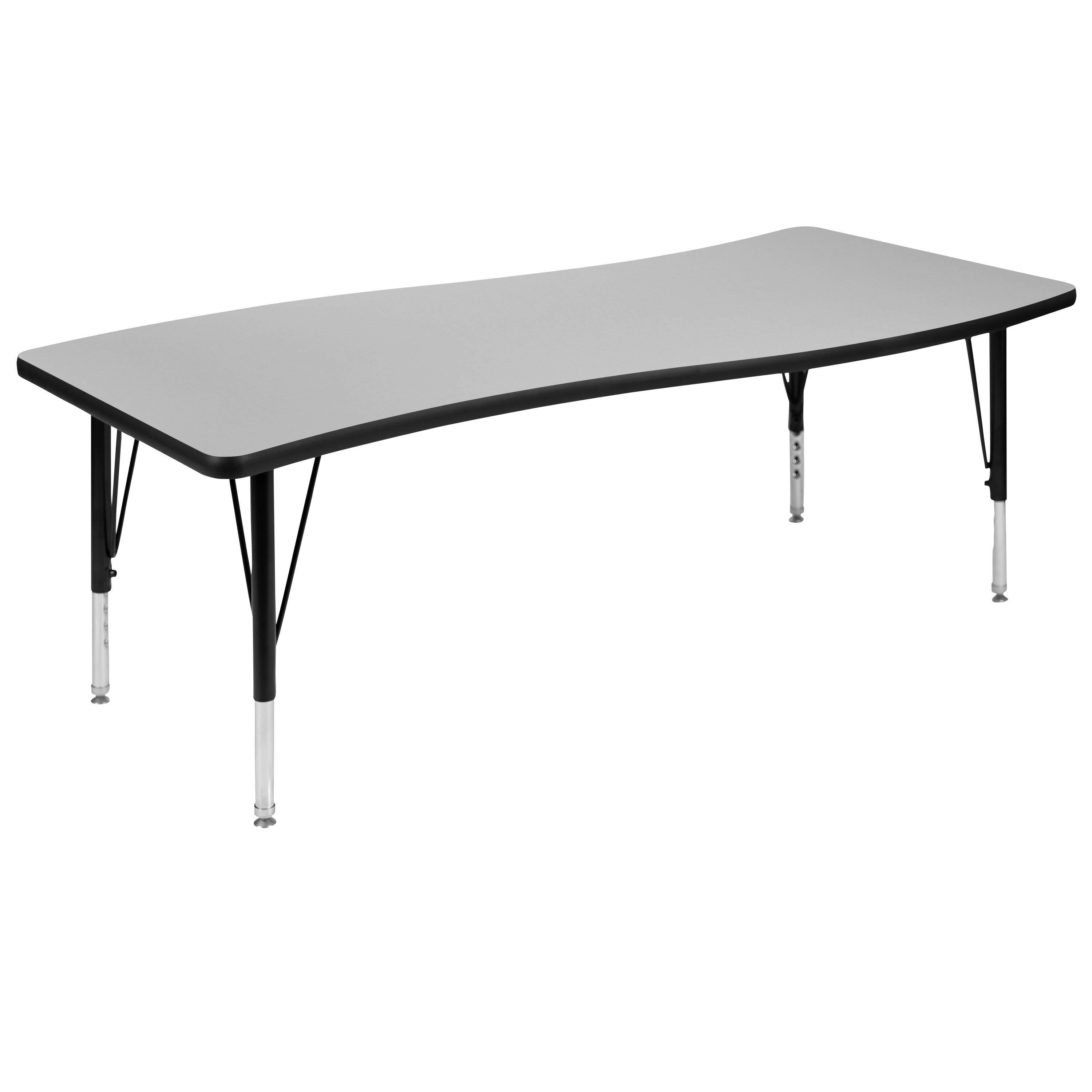 Emmy 2 Piece 86" Oval Wave Flexible Grey Thermal Laminate Activity Table Set - Height Adjustable Short Legs