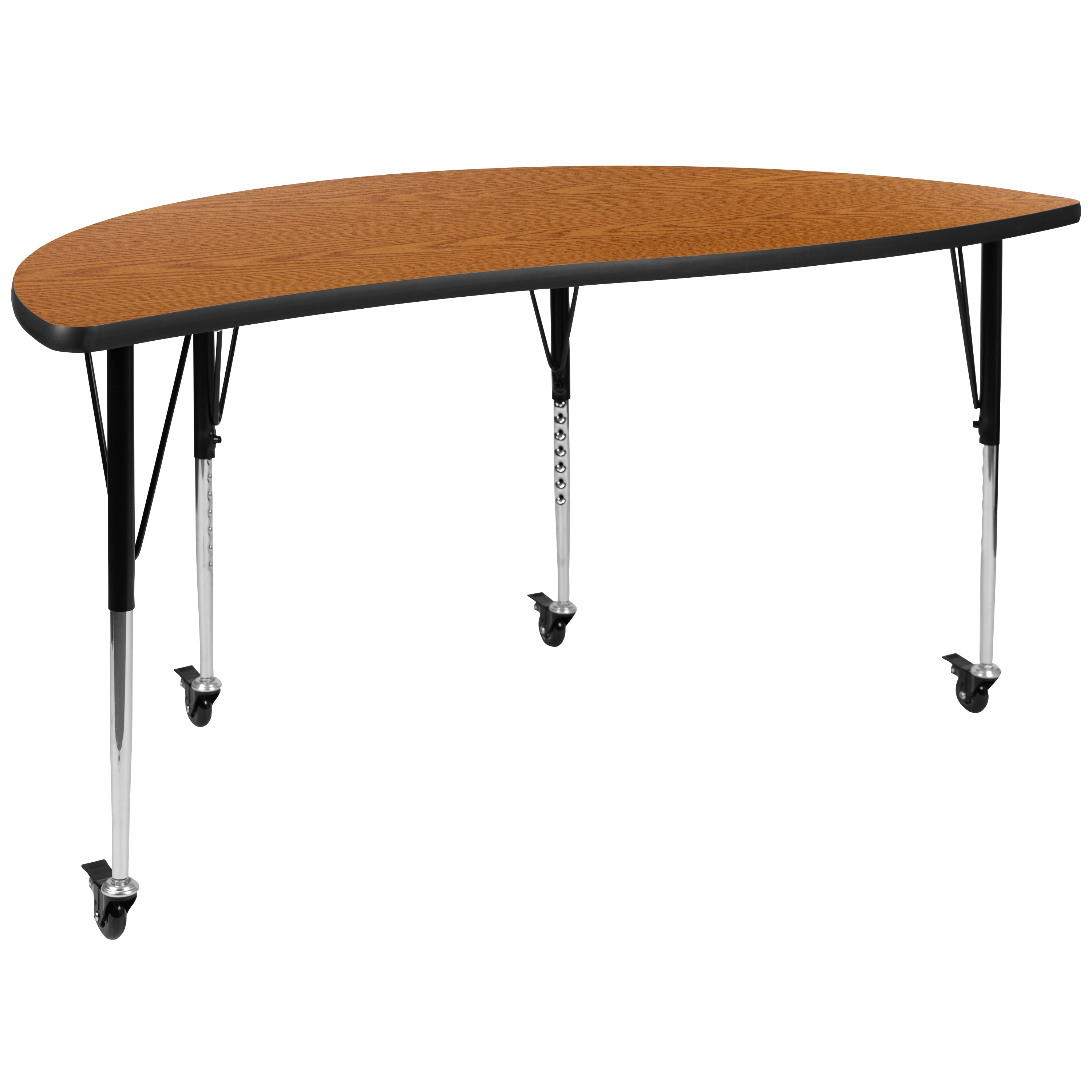 Emmy 3 Piece Mobile 86" Oval Wave Flexible Oak Thermal Laminate Activity Table Set-Standard Height Adjustable Legs
