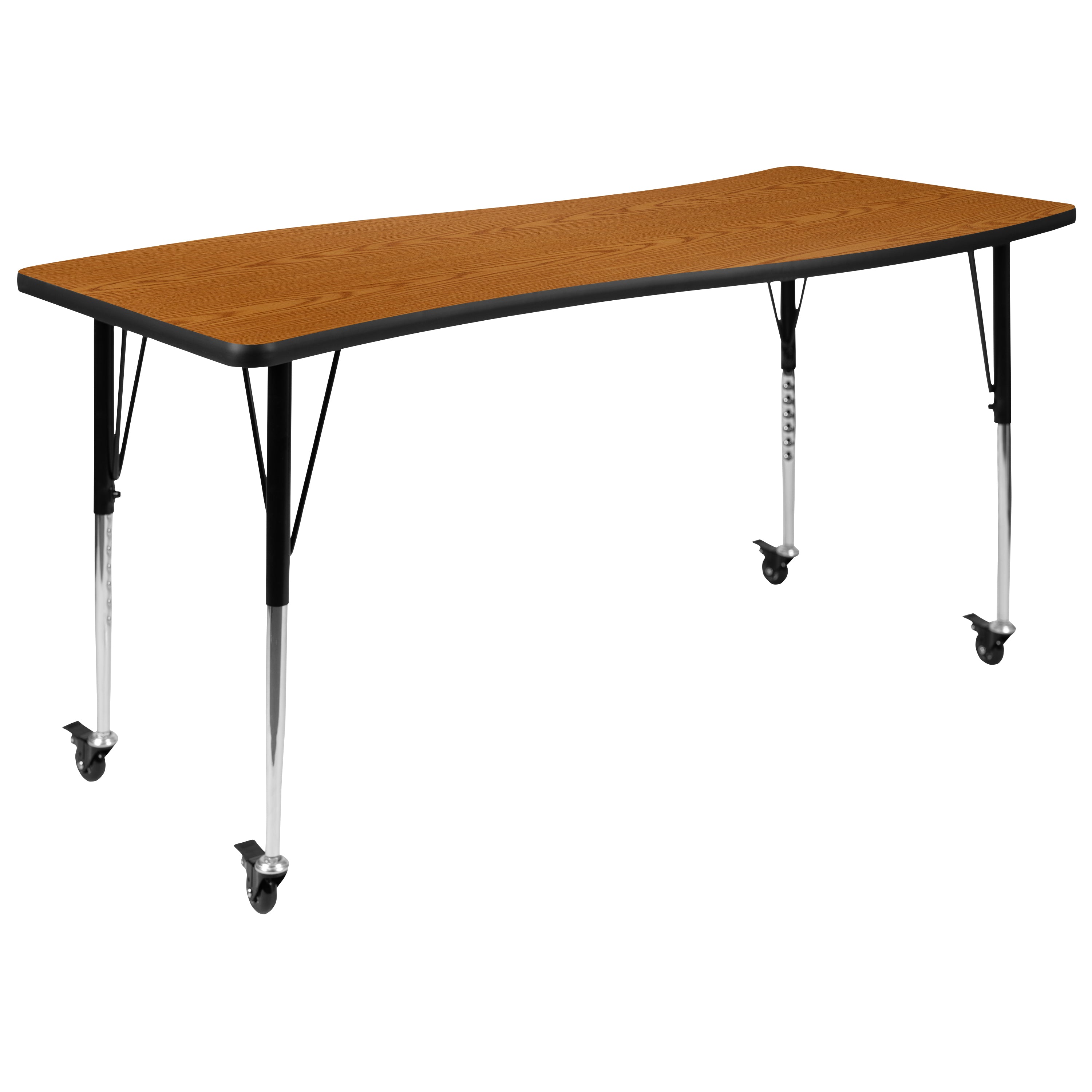 Emmy 3 Piece Mobile 86" Oval Wave Flexible Oak Thermal Laminate Activity Table Set-Standard Height Adjustable Legs