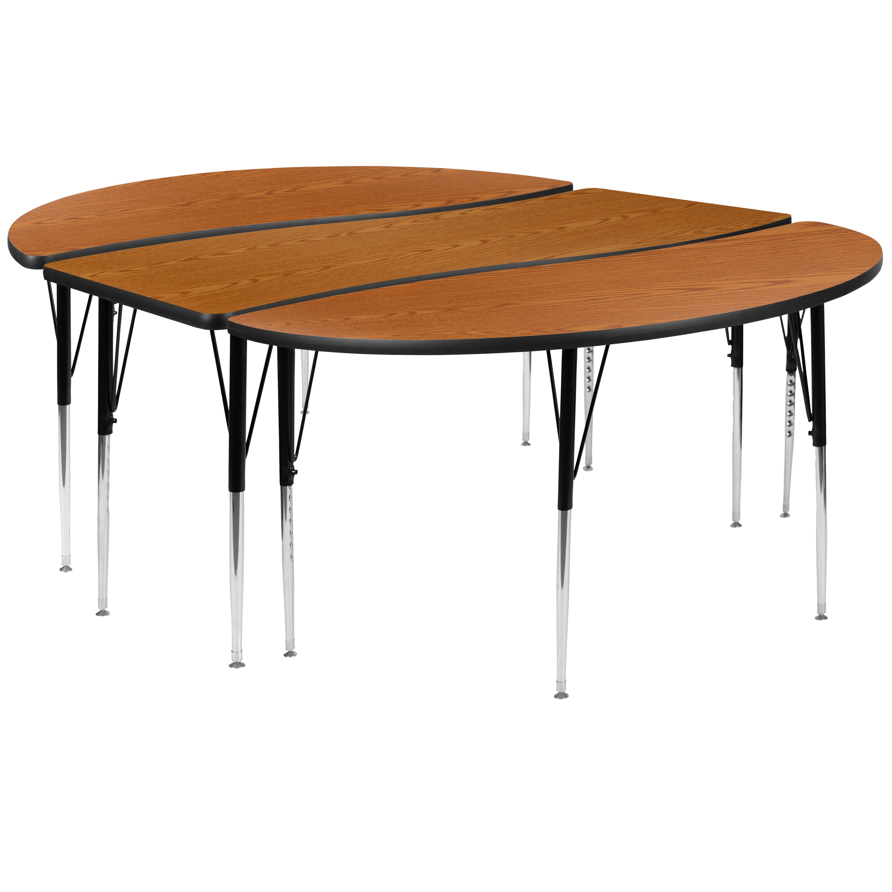 Emmy 2 Piece 86" Oval Wave Flexible Oak Thermal Laminate Activity Table Set - Standard Height Adjustable Legs