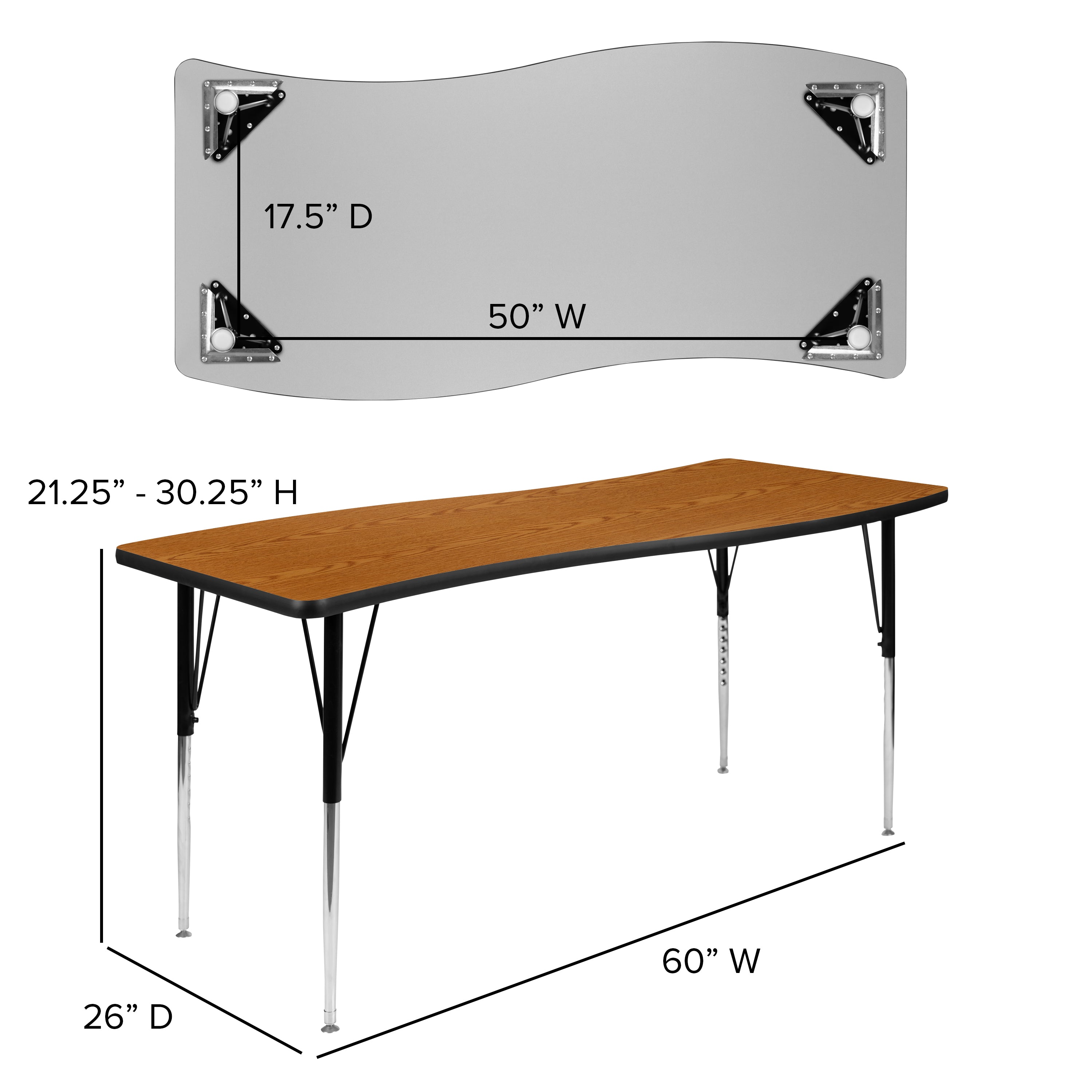 Emmy 2 Piece 86" Oval Wave Flexible Oak Thermal Laminate Activity Table Set - Standard Height Adjustable Legs