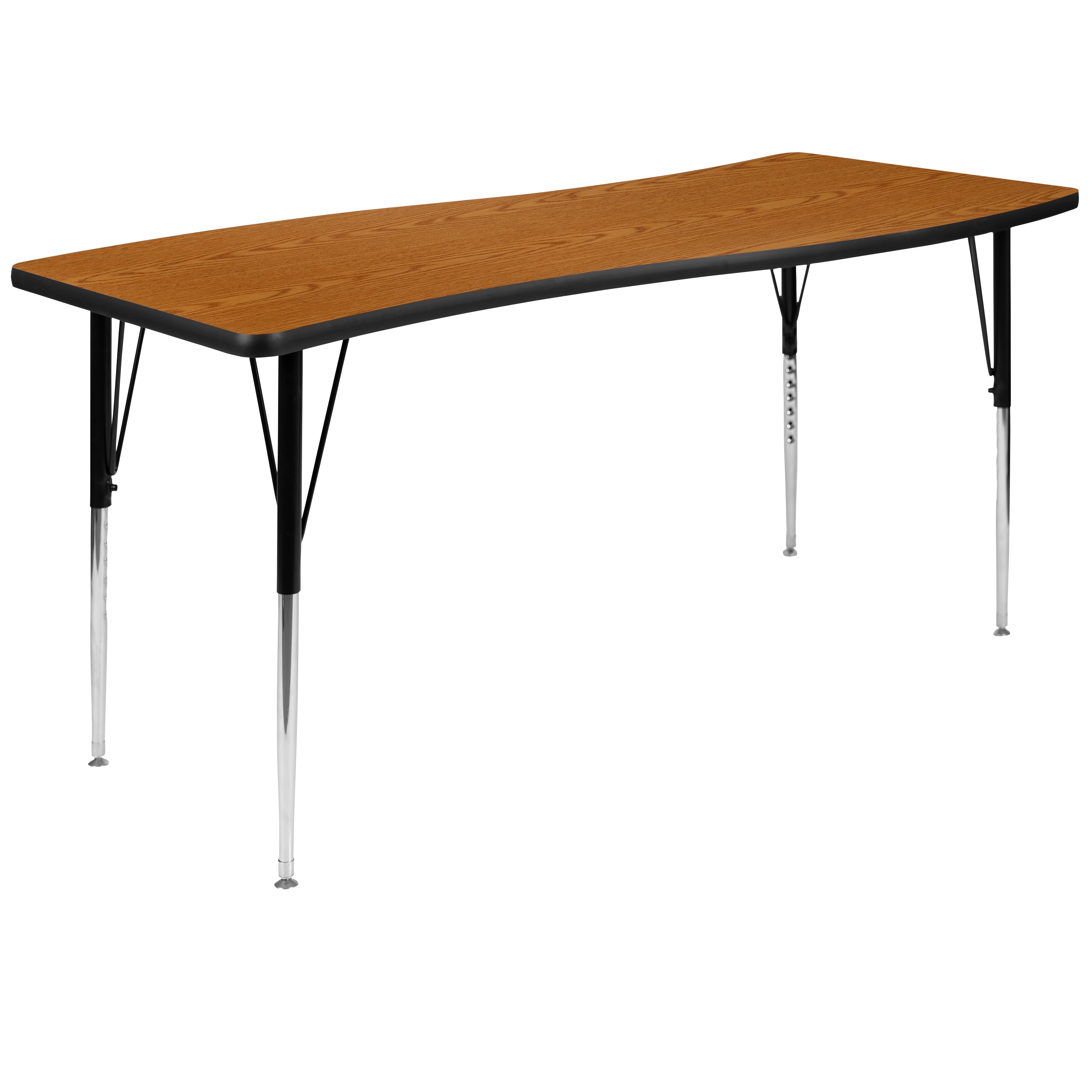 Emmy 2 Piece 86" Oval Wave Flexible Oak Thermal Laminate Activity Table Set - Standard Height Adjustable Legs
