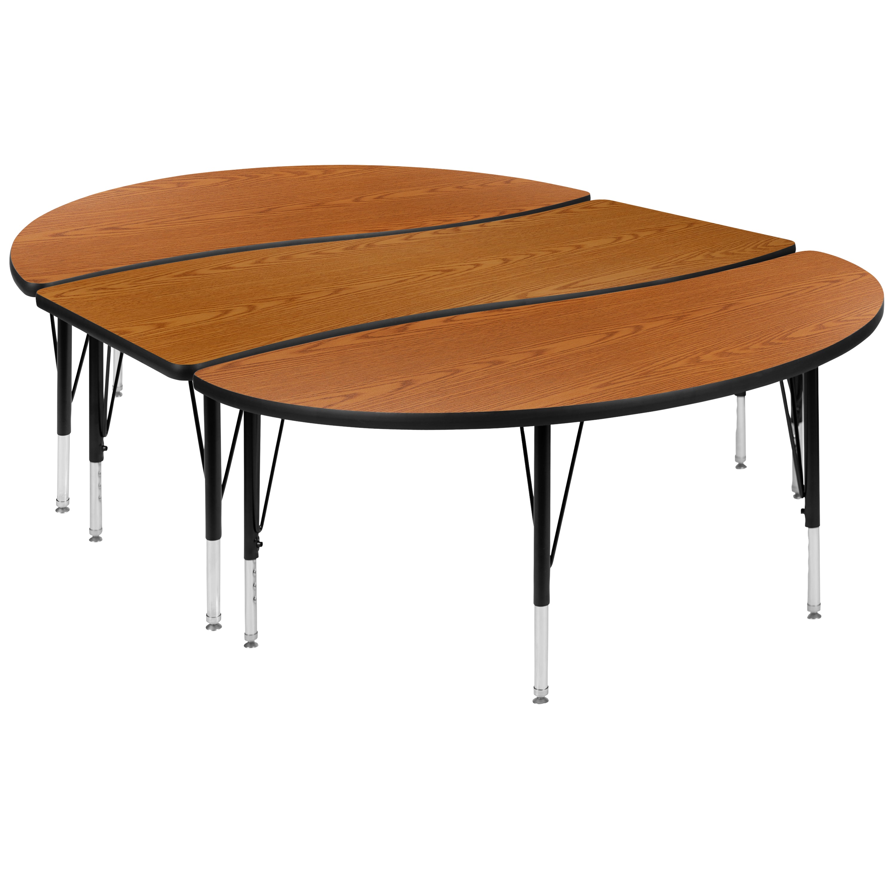 Emmy 2 Piece 86" Oval Wave Flexible Oak Thermal Laminate Activity Table Set - Height Adjustable Short Legs