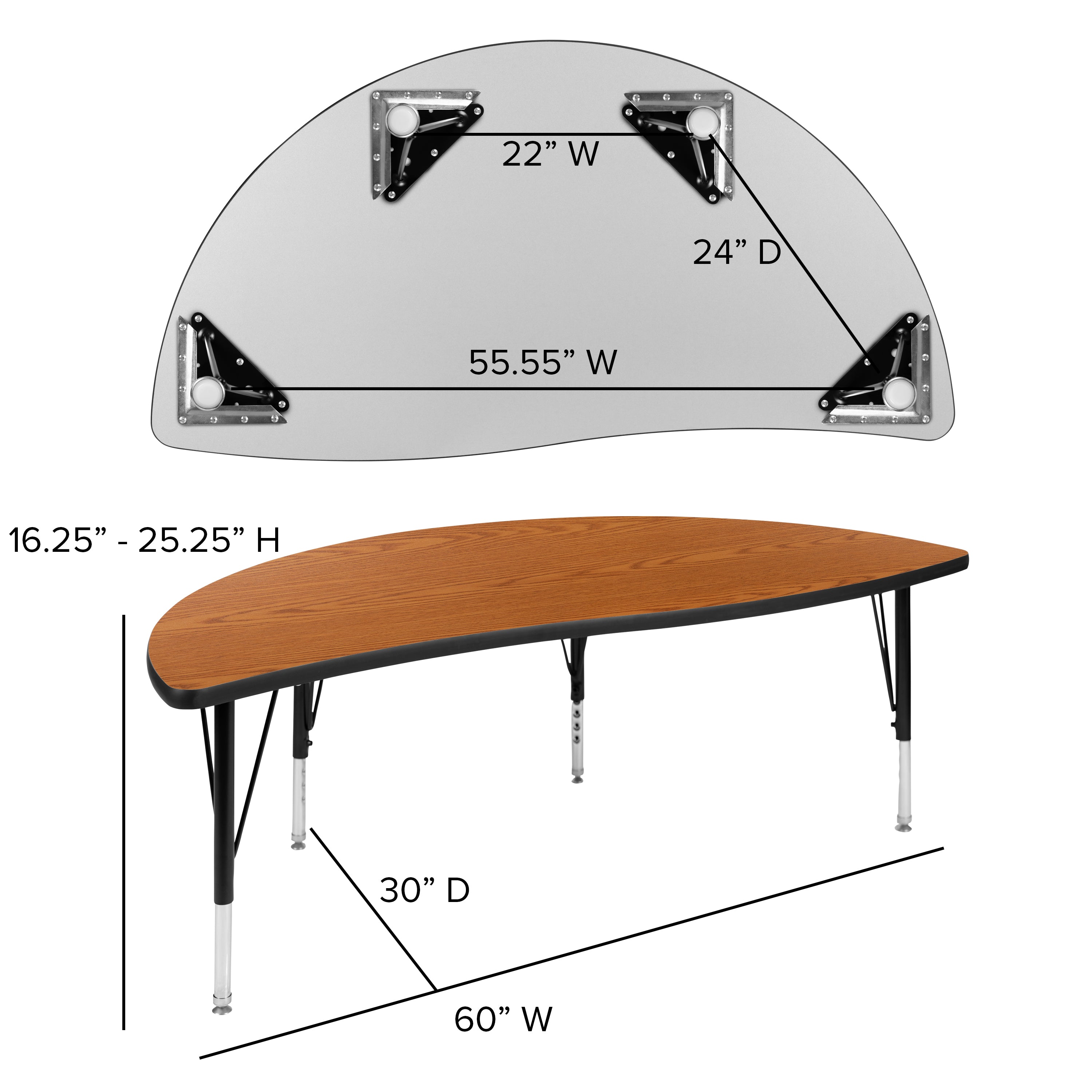 Emmy 2 Piece 86" Oval Wave Flexible Oak Thermal Laminate Activity Table Set - Height Adjustable Short Legs