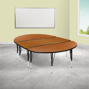 Emmy 2 Piece 86" Oval Wave Flexible Oak Thermal Laminate Activity Table Set - Height Adjustable Short Legs