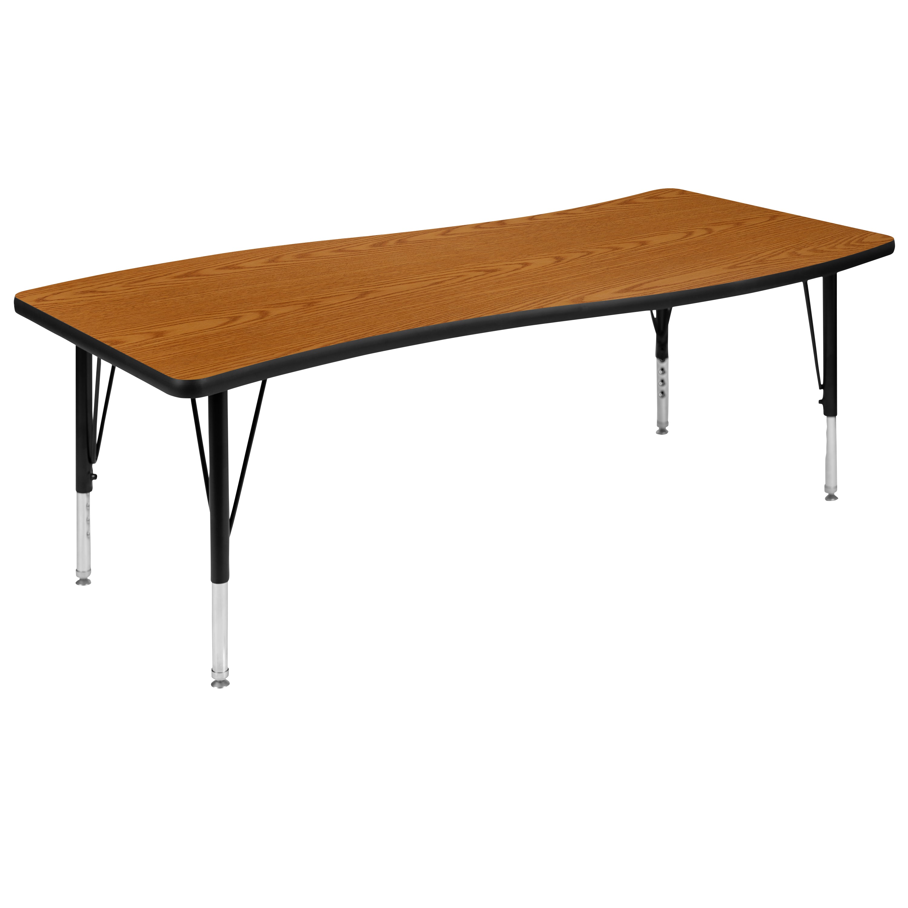 Emmy 2 Piece 86" Oval Wave Flexible Oak Thermal Laminate Activity Table Set - Height Adjustable Short Legs