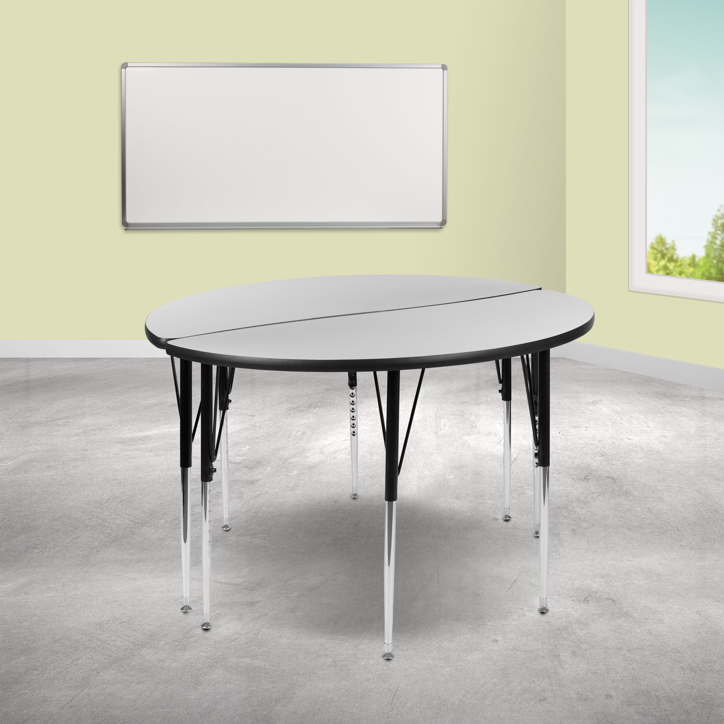 Emmy 2 Piece 47.5" Circle Wave Flexible Grey Thermal Laminate Activity Table Set - Standard Height Adjustable Legs