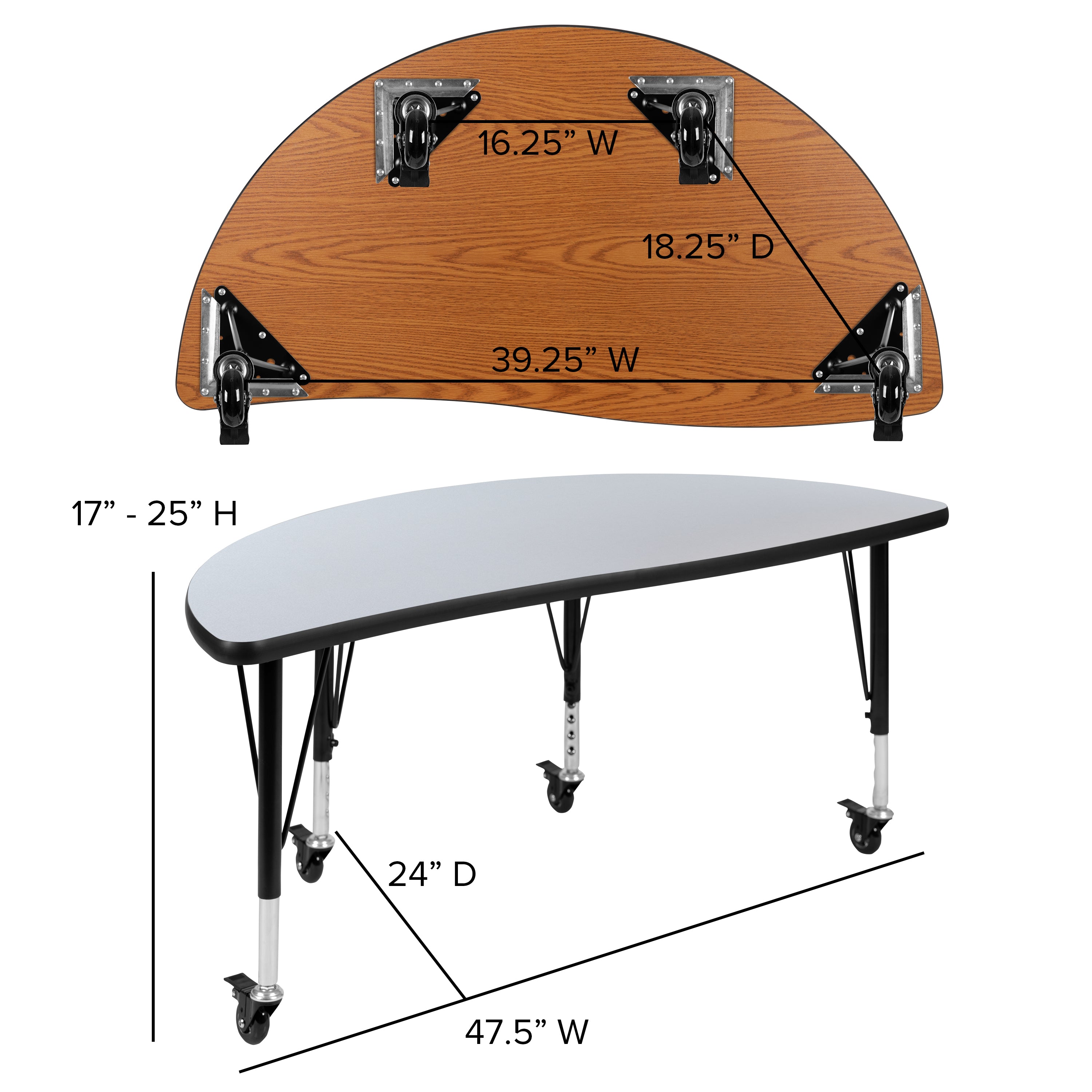 Emmy 2 Piece Mobile 47.5" Circle Wave Flexible Grey Thermal Laminate Kids Adjustable Activity Table Set