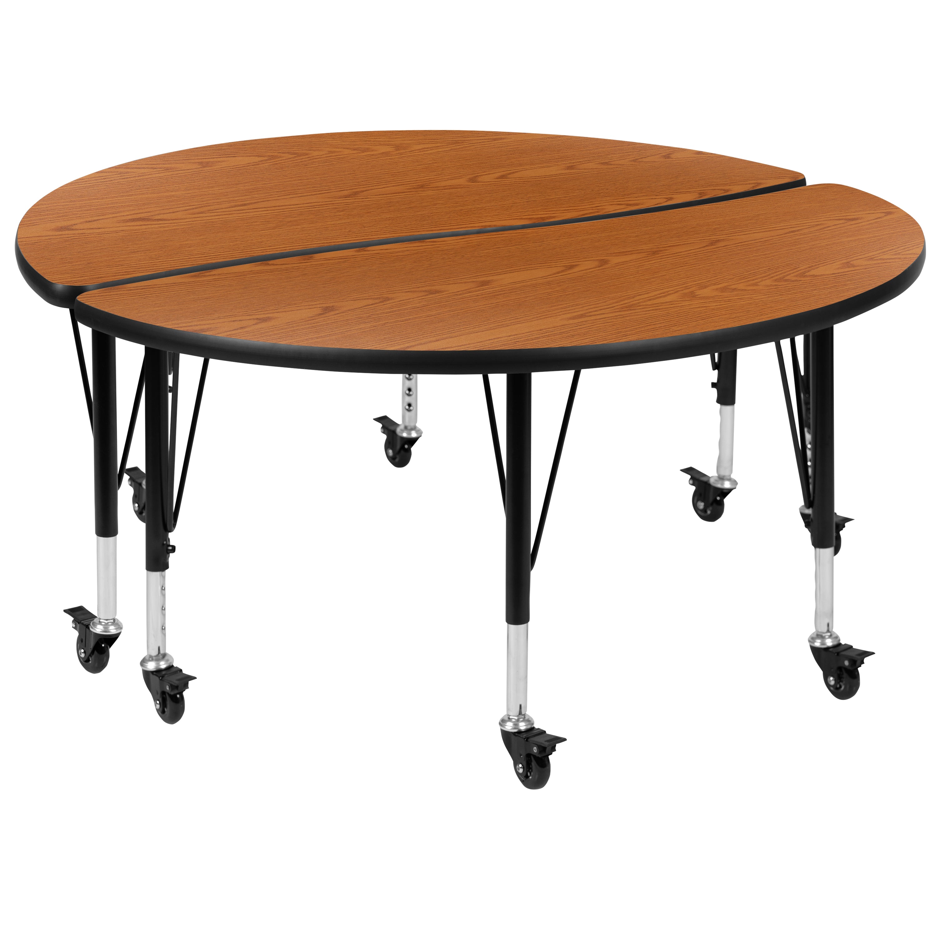 Emmy 2 Piece Mobile 47.5" Circle Wave Flexible Oak Thermal Laminate Kids Adjustable Activity Table Set