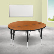 Emmy 2 Piece 47.5" Circle Wave Flexible Oak Thermal Laminate Activity Table Set - Height Adjustable Short Legs
