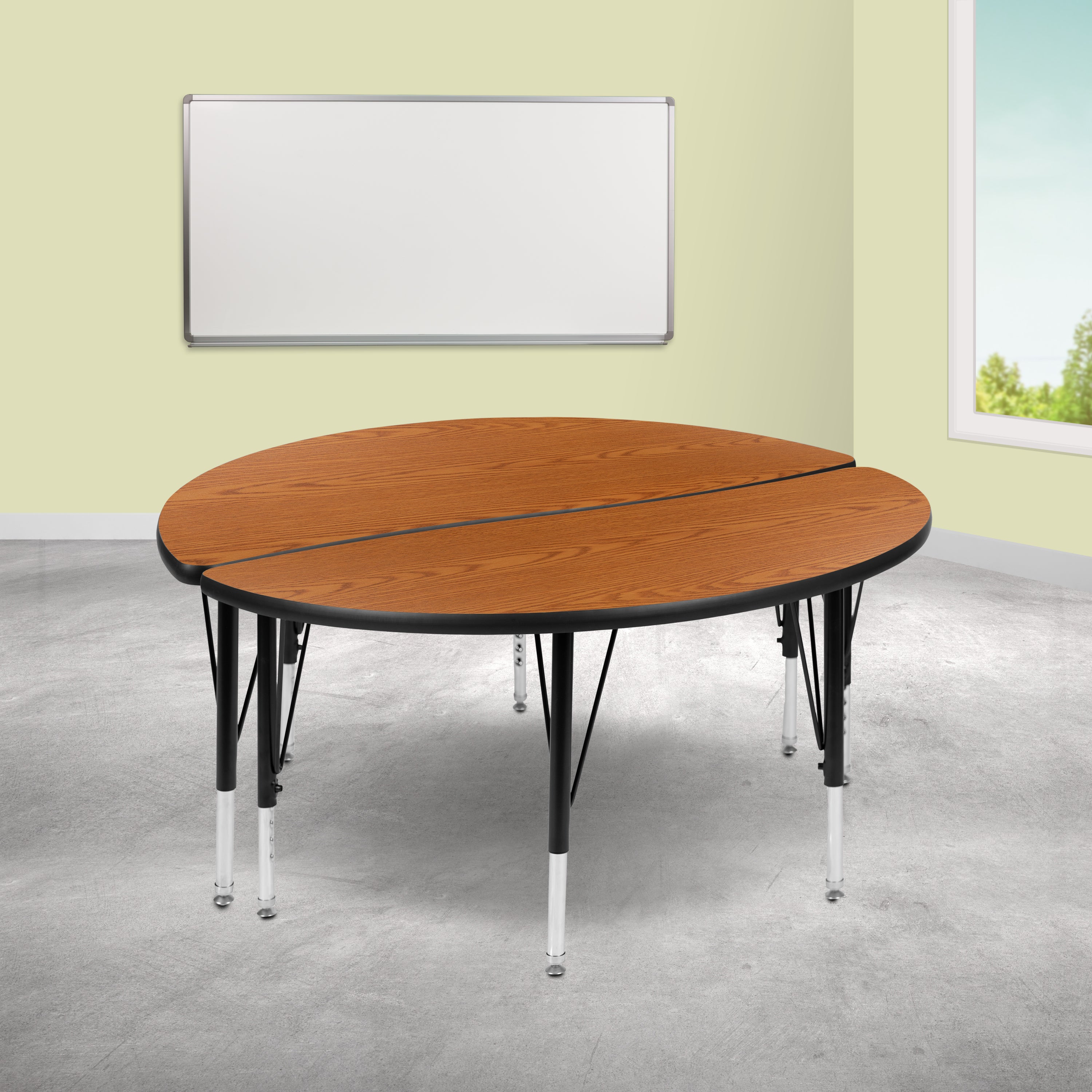 Emmy 2 Piece 47.5" Circle Wave Flexible Oak Thermal Laminate Activity Table Set - Height Adjustable Short Legs