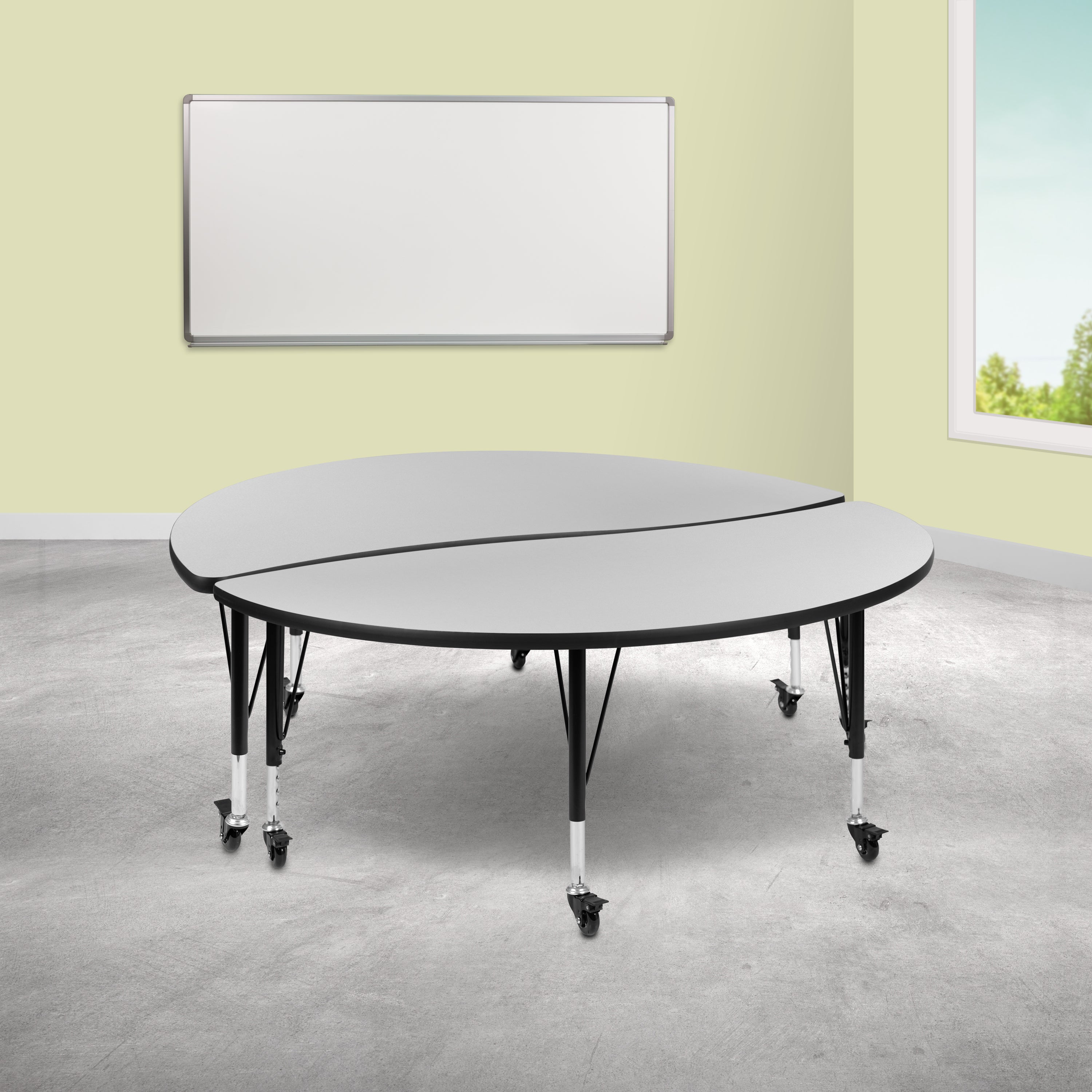 Emmy 2 Piece Mobile Emmy 60" Circle Wave Flexible Grey Thermal Laminate Kids Adjustable Activity Table Set