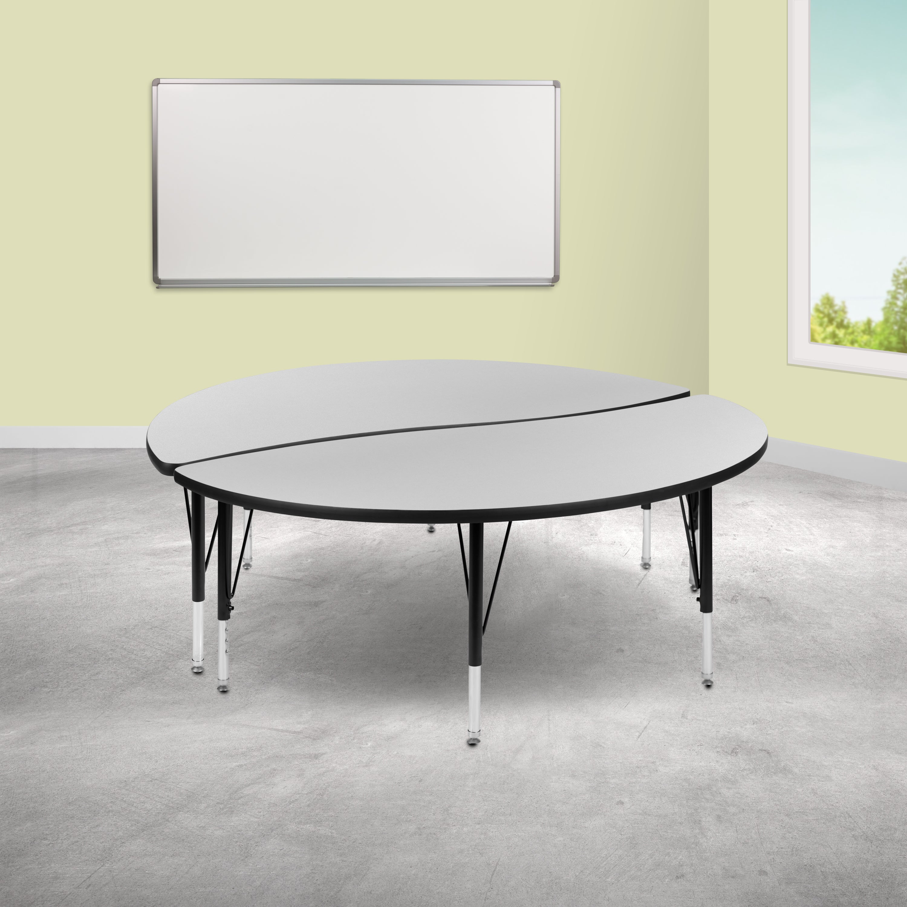 Emmy 2 Piece Emmy 60" Circle Wave Flexible Grey Thermal Laminate Activity Table Set - Height Adjustable Short Legs