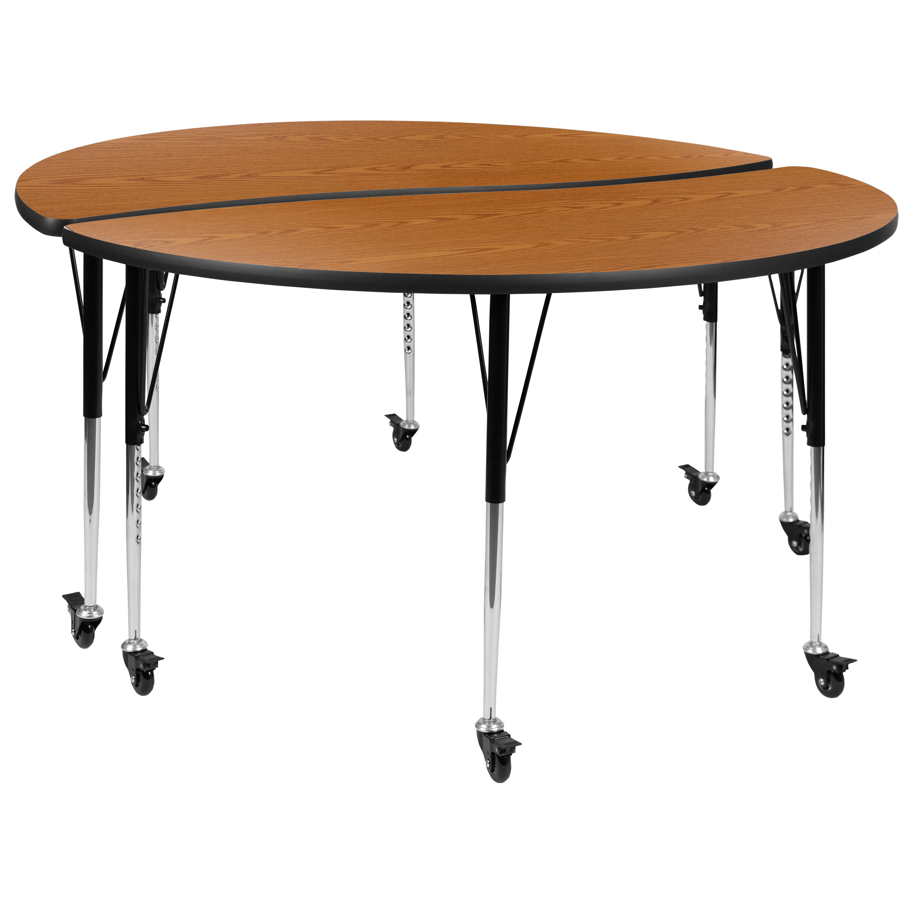 Emmy 2 Piece Mobile Emmy 60" Circle Wave Flexible Oak Thermal Laminate Adjustable Activity Table Set
