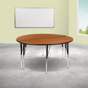 Emmy 2 Piece Emmy 60" Circle Wave Flexible Oak Thermal Laminate Activity Table Set - Standard Height Adjustable Legs