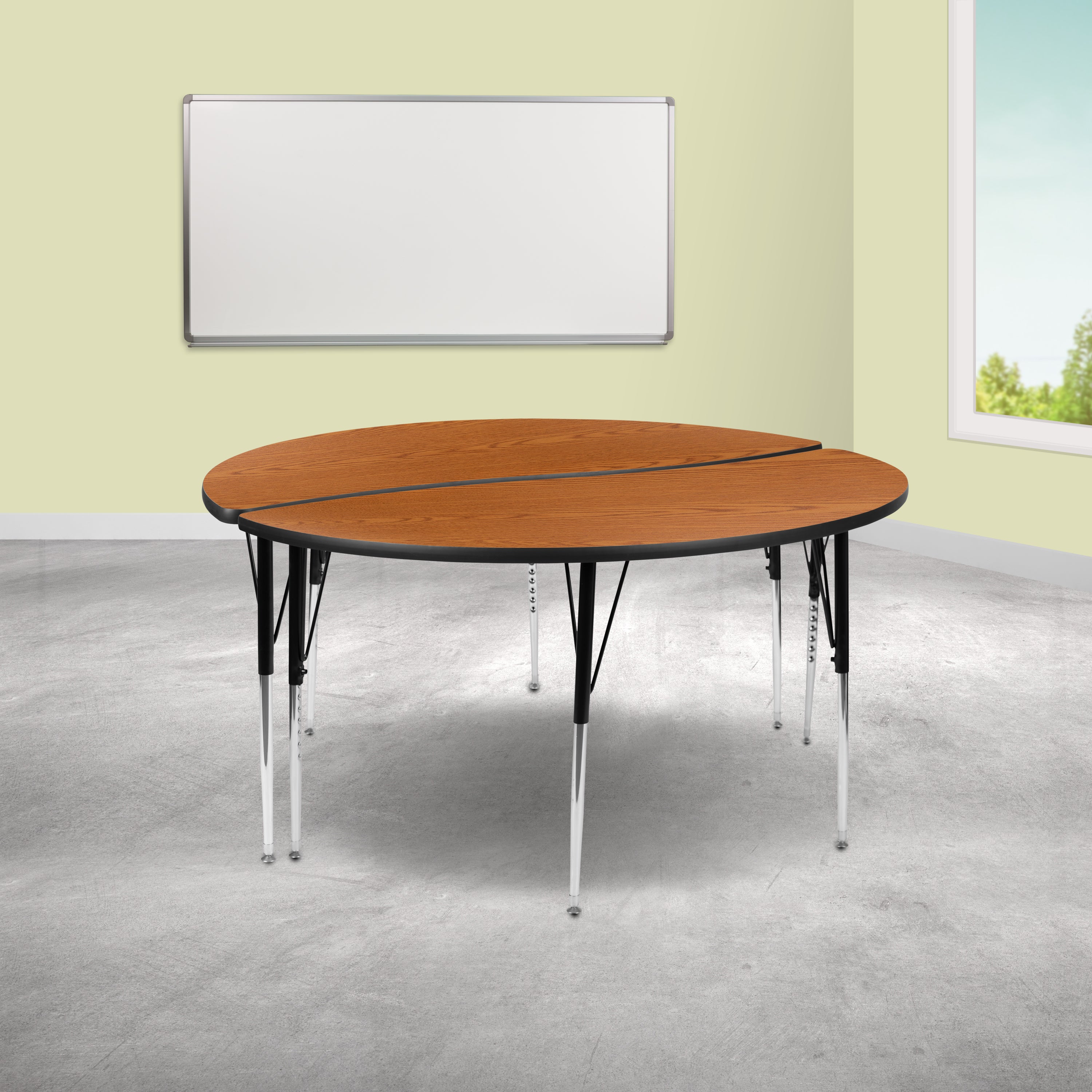 Emmy 2 Piece Emmy 60" Circle Wave Flexible Oak Thermal Laminate Activity Table Set - Standard Height Adjustable Legs