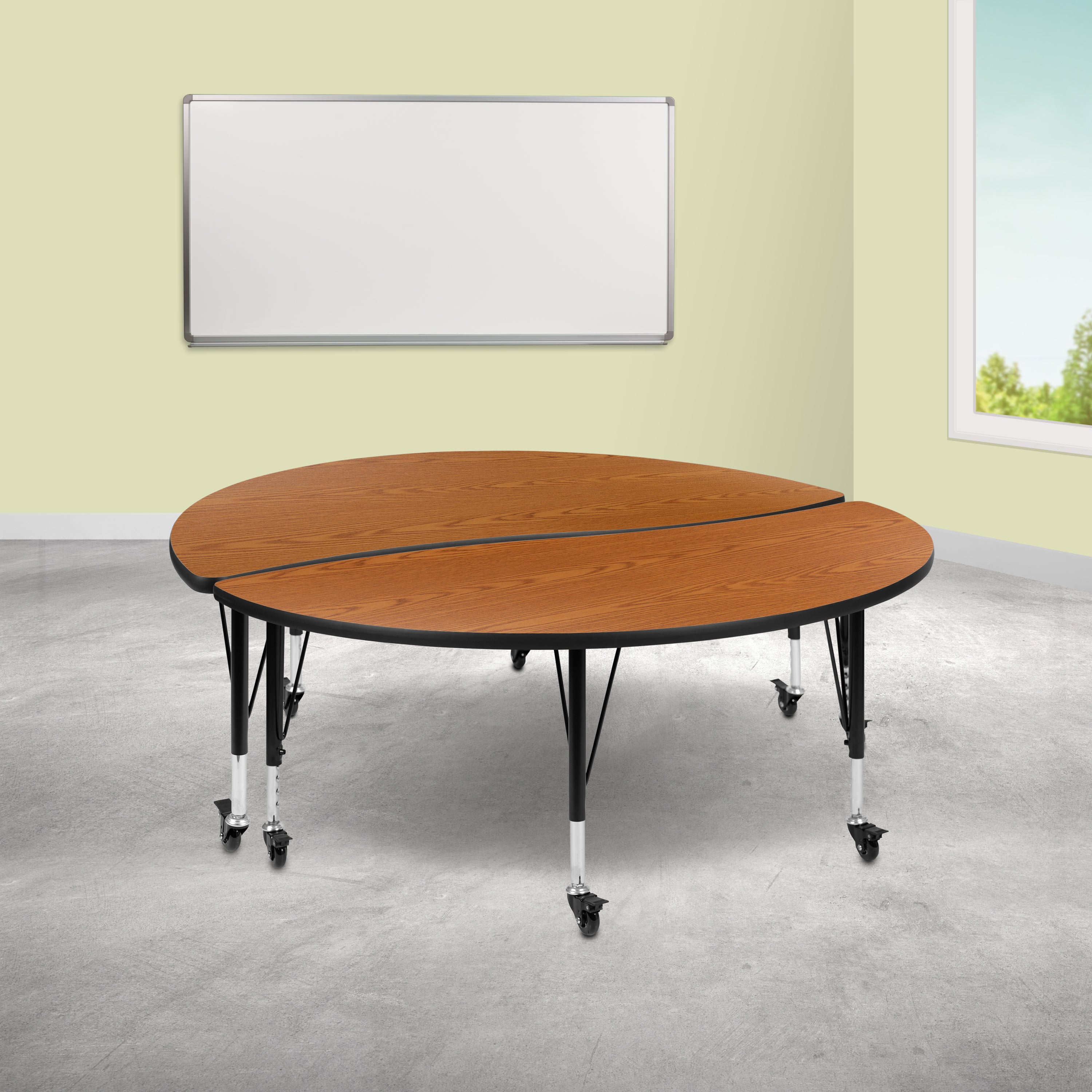 Emmy 2 Piece Mobile Emmy 60" Circle Wave Flexible Oak Thermal Laminate Kids Adjustable Activity Table Set