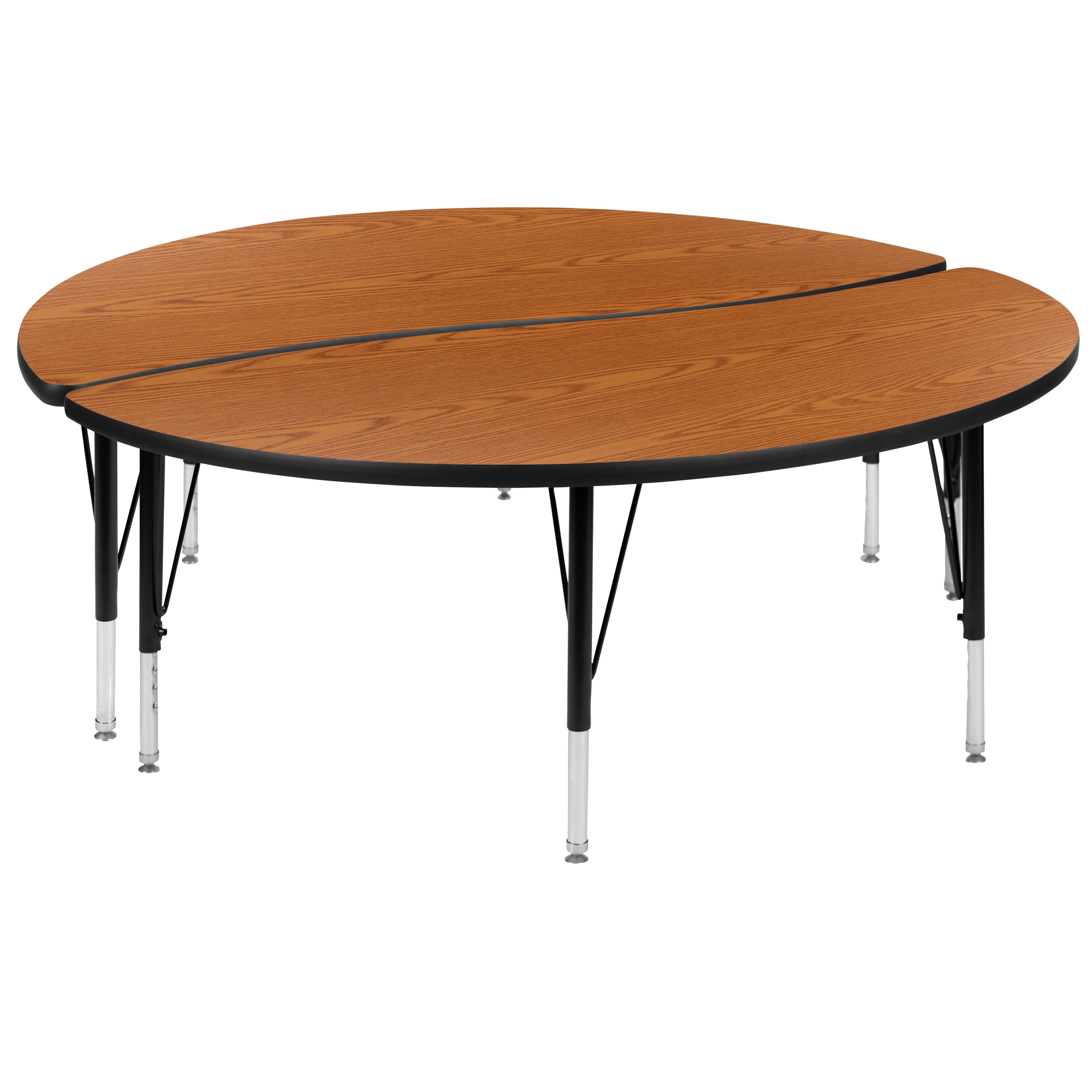 Emmy 2 Piece Emmy 60" Circle Wave Flexible Oak Thermal Laminate Activity Table Set - Height Adjustable Short Legs