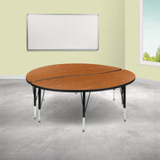 Emmy 2 Piece Emmy 60" Circle Wave Flexible Oak Thermal Laminate Activity Table Set - Height Adjustable Short Legs