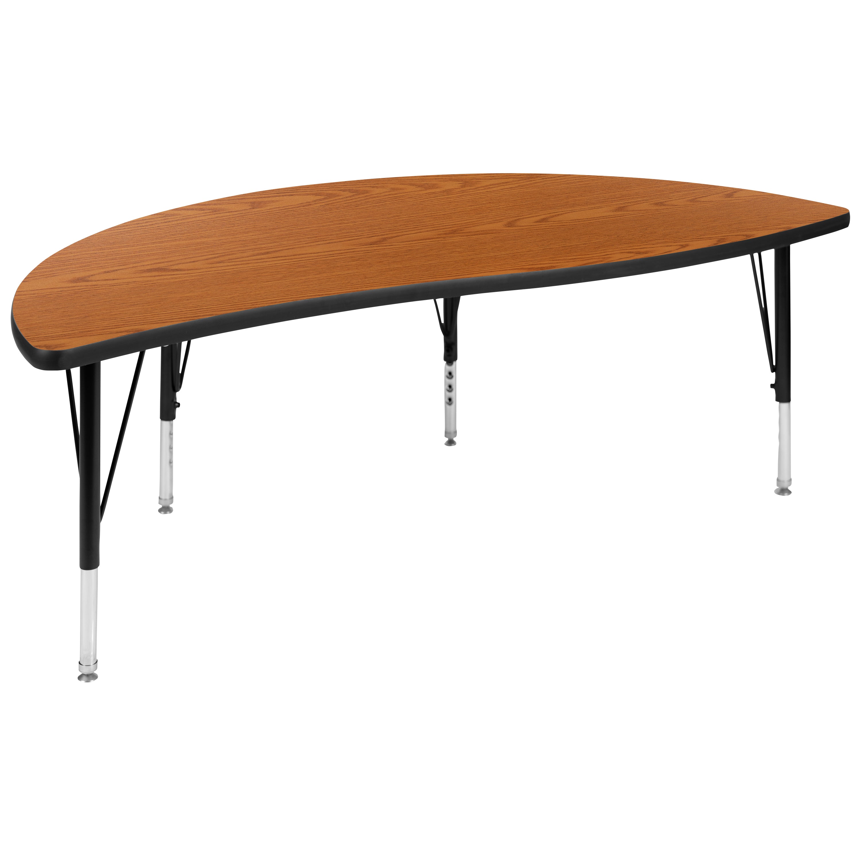 Emmy 2 Piece Emmy 60" Circle Wave Flexible Oak Thermal Laminate Activity Table Set - Height Adjustable Short Legs