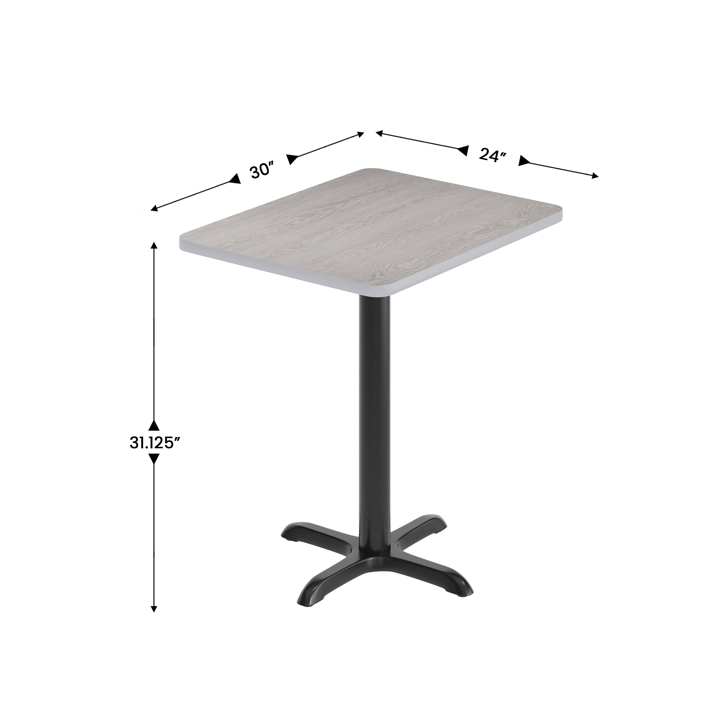 Graniss 24'' x 30'' Gray Rectangular Laminate Table Top with Black 22 x 22 "X" Style Table Height Base