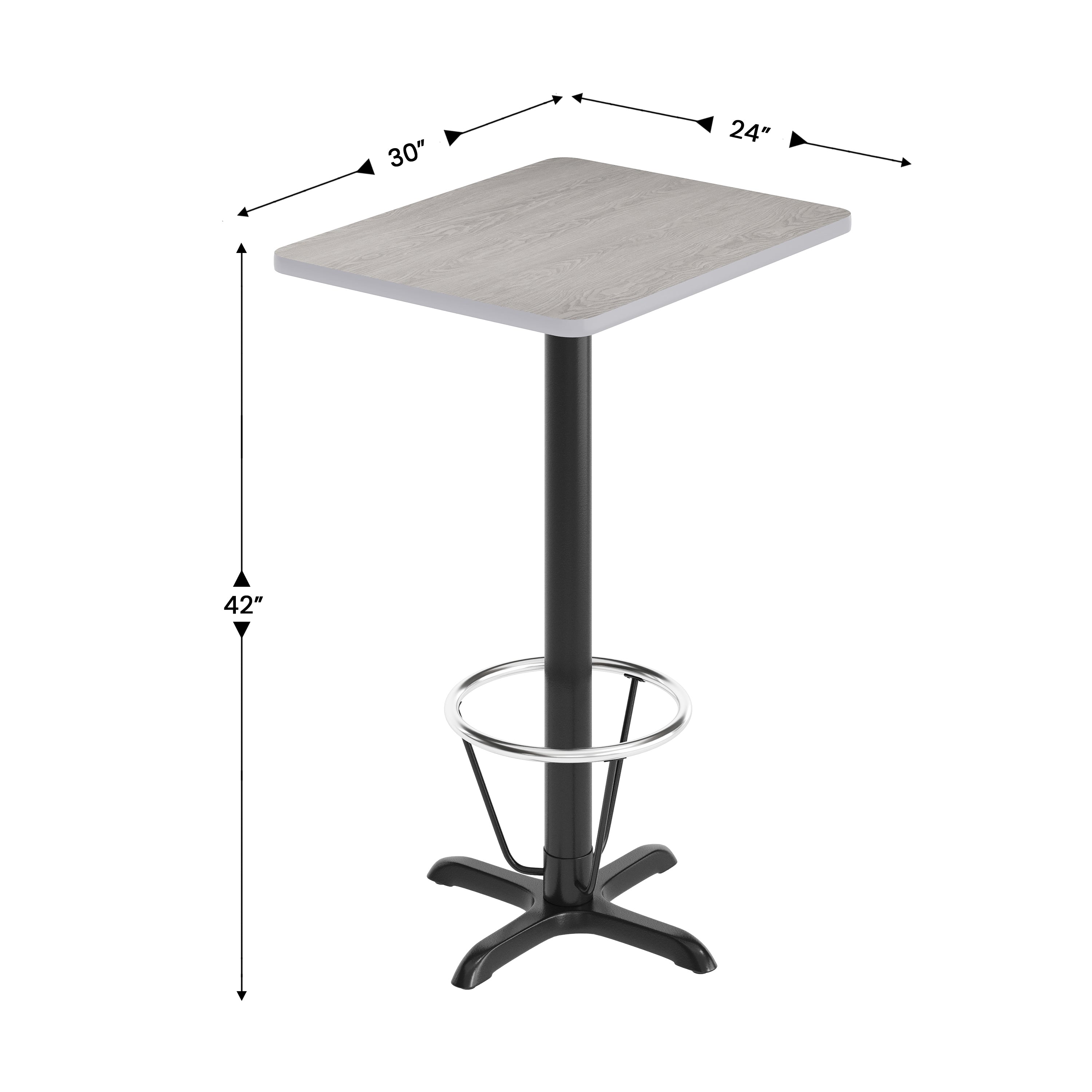 Stiles 24'' x 30'' Gray Rectangular Laminate Table Top with Black 22 x 22 "X" Style Bar Height Base with Footring