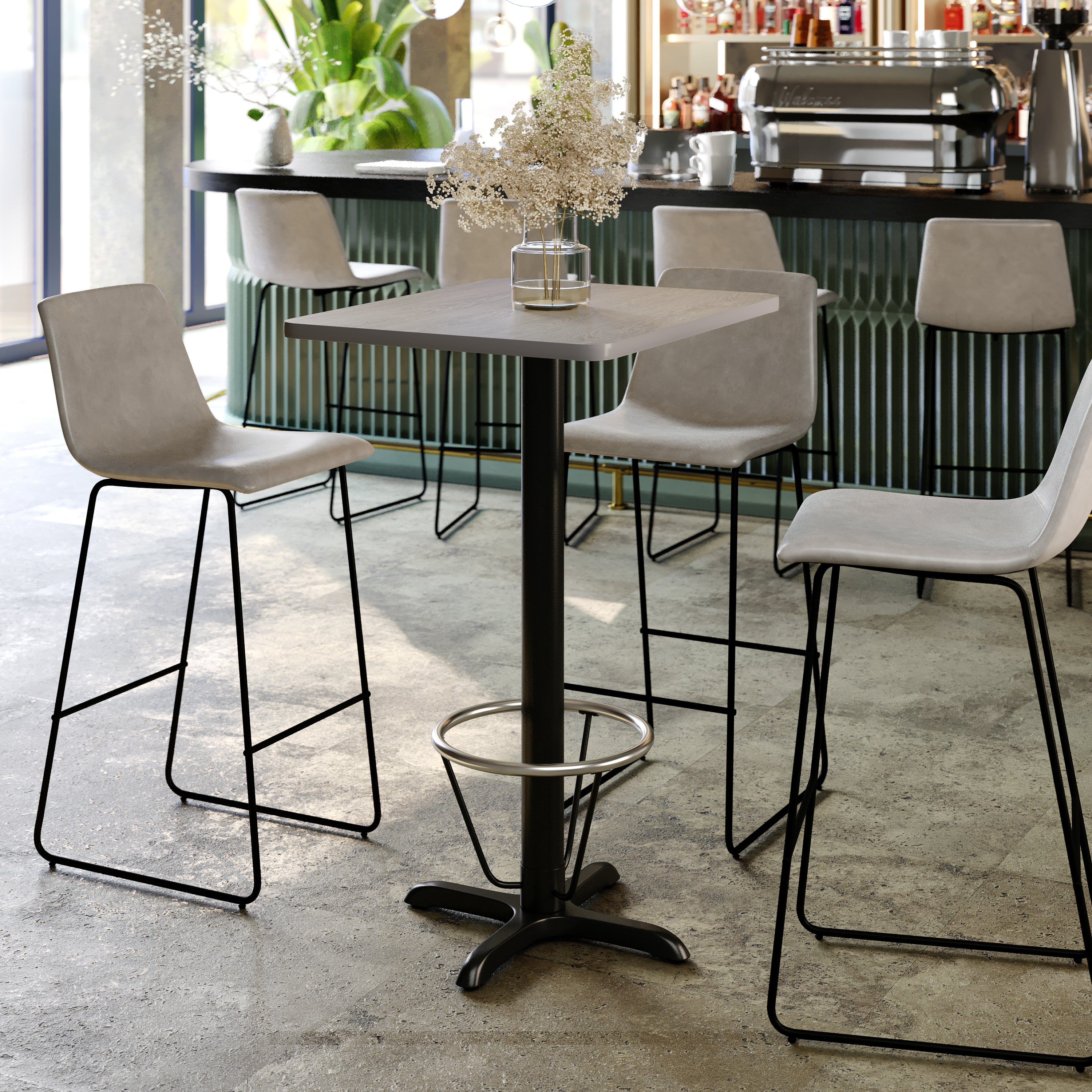 Stiles 24'' x 30'' Gray Rectangular Laminate Table Top with Black 22 x 22 "X" Style Bar Height Base with Footring