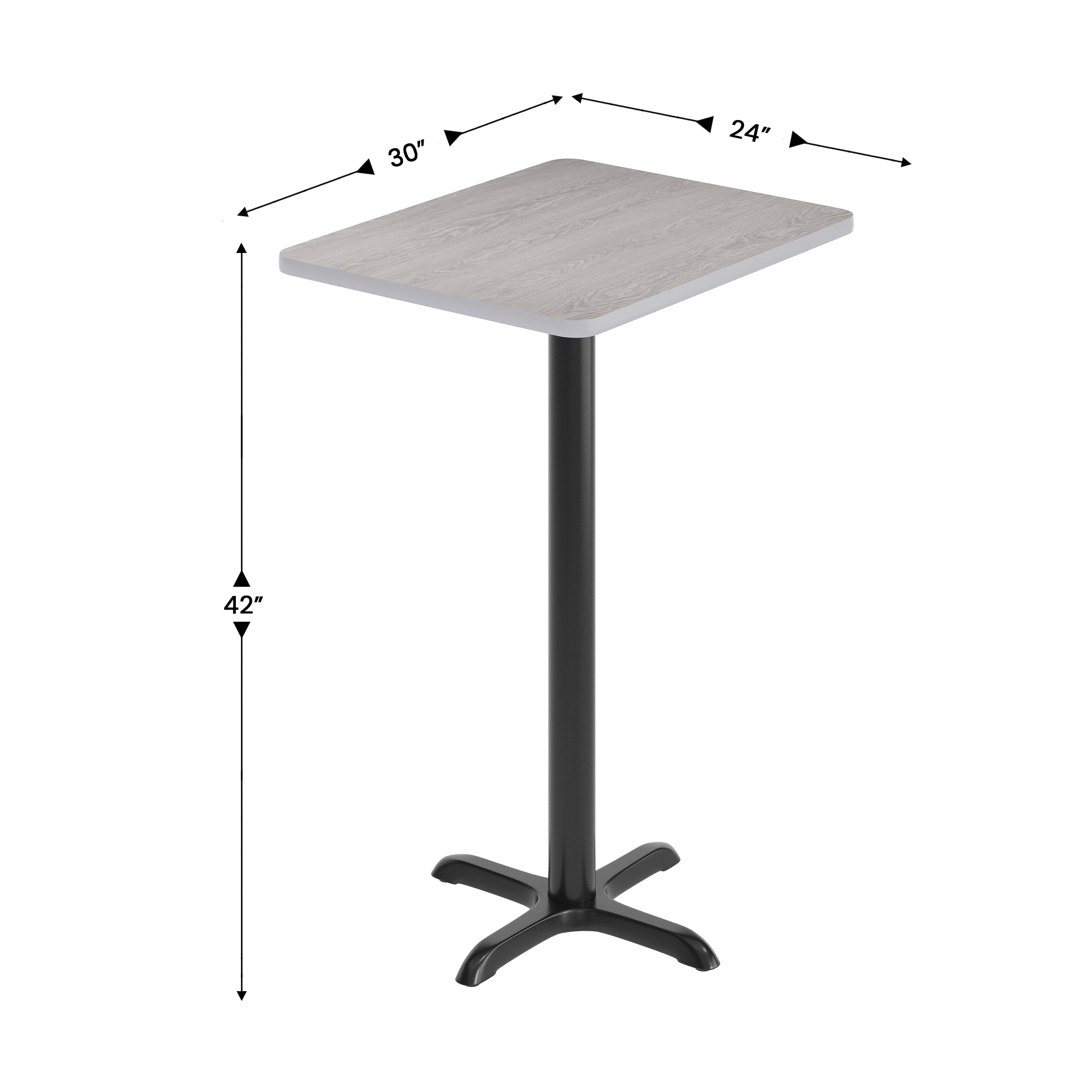 Stiles 24'' x 30'' Gray Rectangular Laminate Table Top with Black 22 x 22 "X" Style Bar Height Base