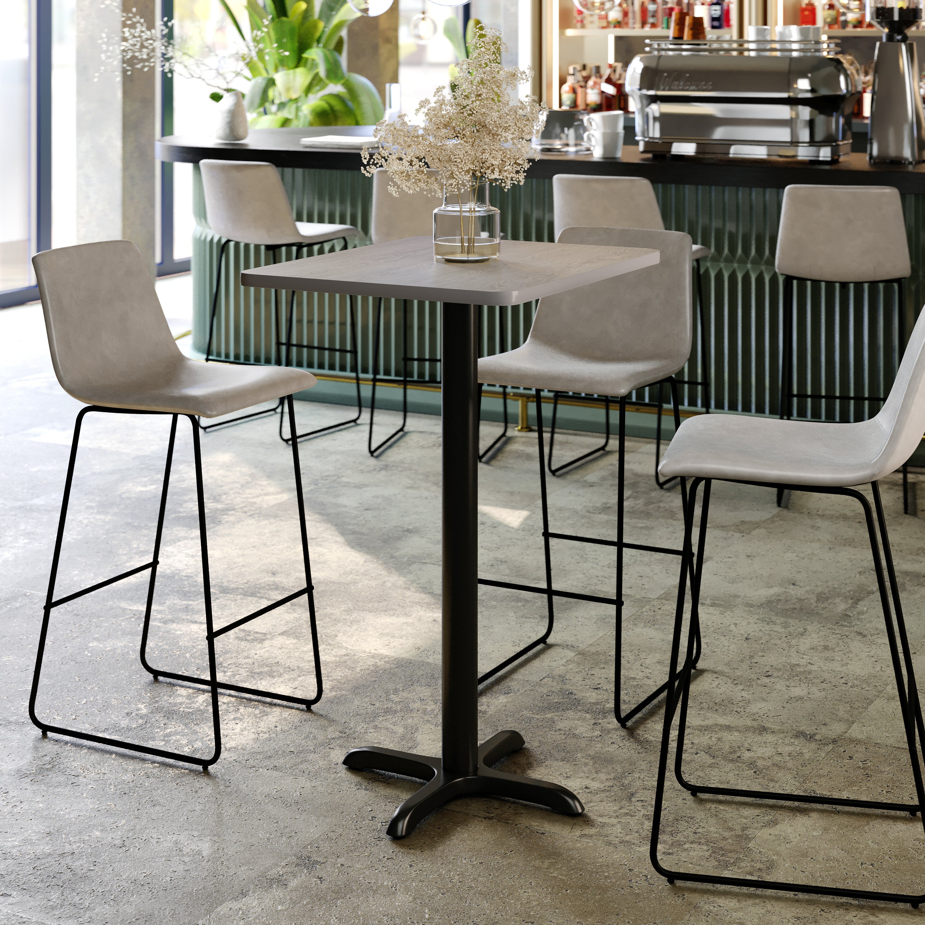 Stiles 24'' x 30'' Gray Rectangular Laminate Table Top with Black 22 x 22 "X" Style Bar Height Base